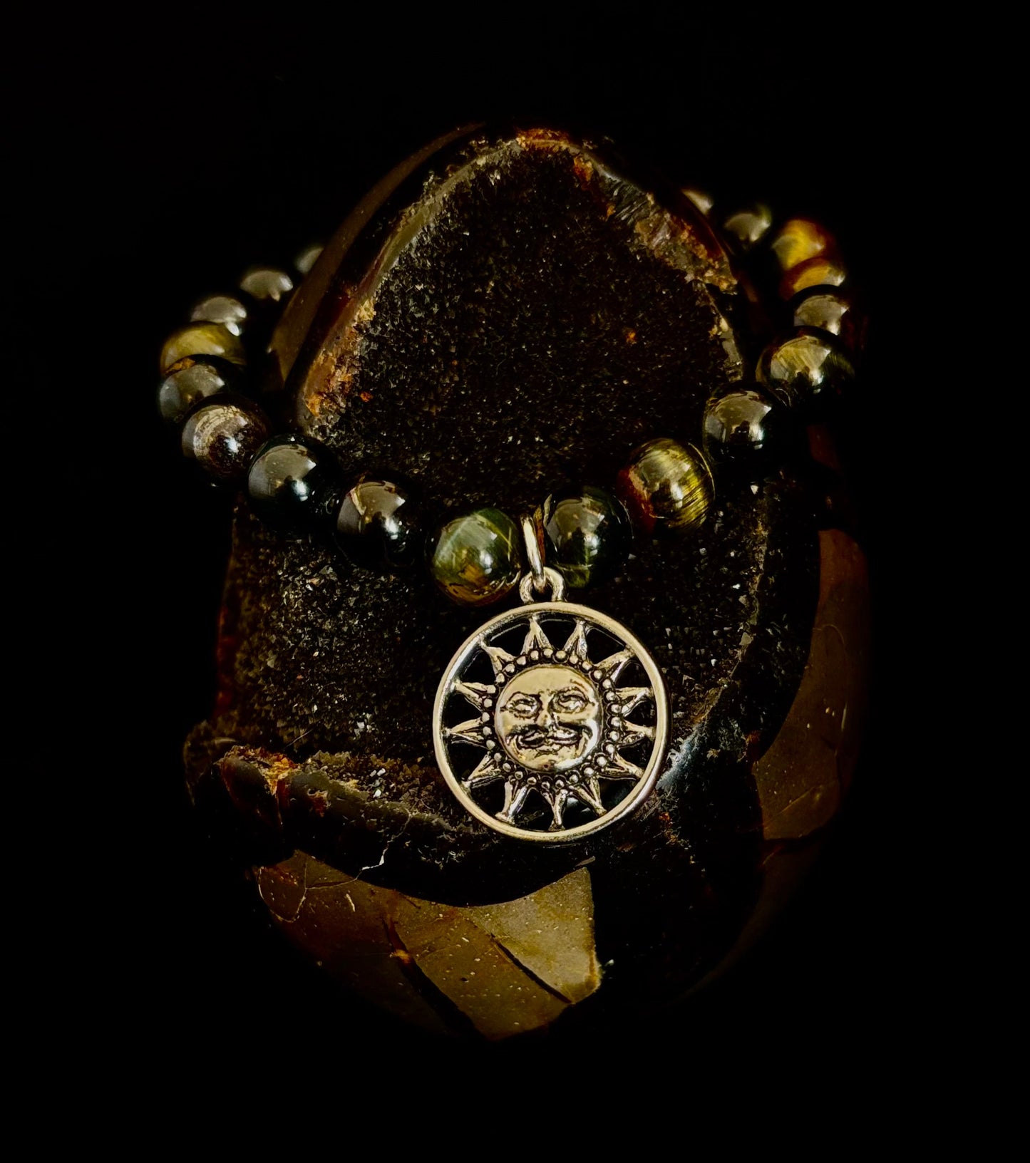 Colección de pulseras con dijes de piedra natural 7 Maravillas | Cuentas de gema curativa de 8 mm con dijes de plata (Muñecas Pequeñas a Medianas)