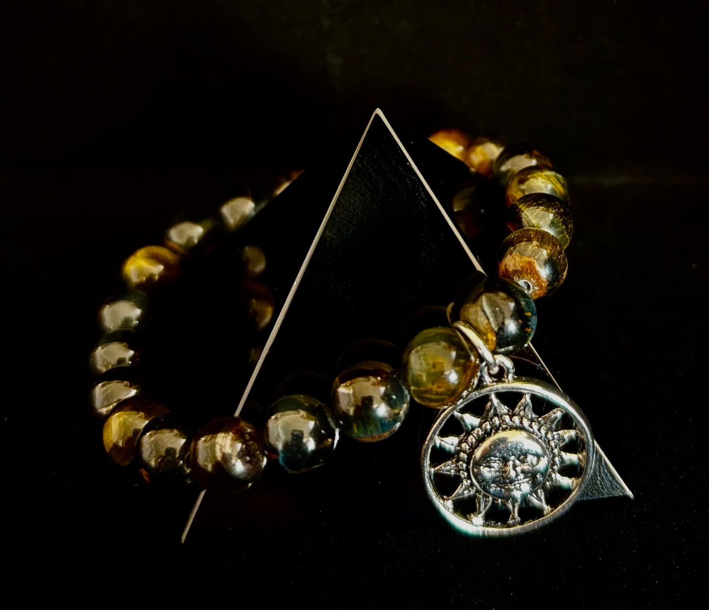 Colección de pulseras con dijes de piedra natural 7 Maravillas | Cuentas de gema curativa de 8 mm con dijes de plata (Muñecas Pequeñas a Medianas)