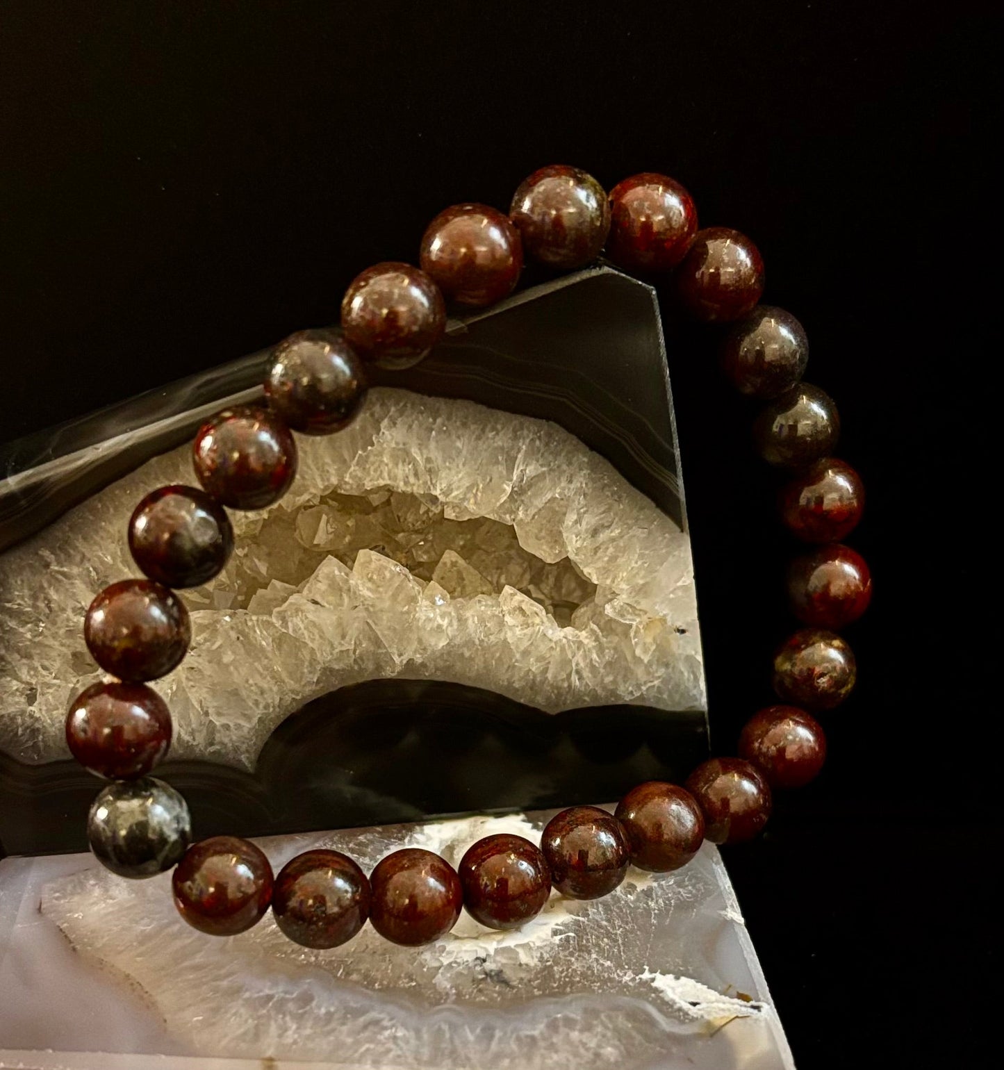 Pulsera de fuerza de heliotropo | Cuentas de energía naturales de 8 mm para protección y vitalidad (ajuste grande de 8")