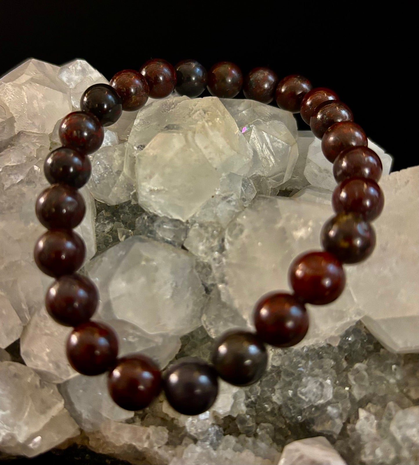 Pulsera de fuerza de heliotropo | Cuentas de energía naturales de 8 mm para protección y vitalidad (ajuste grande de 8")