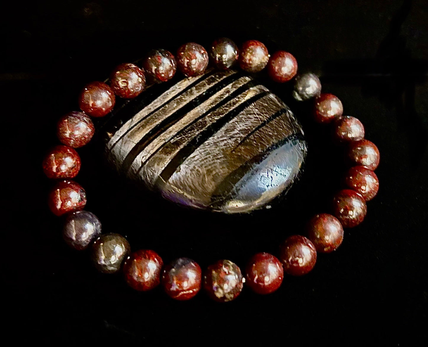 Pulsera de fuerza de heliotropo | Cuentas de energía naturales de 8 mm para protección y vitalidad (ajuste grande de 8")