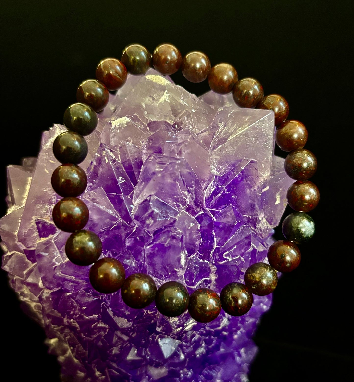 Pulsera de fuerza de heliotropo | Cuentas de energía naturales de 8 mm para protección y vitalidad (ajuste grande de 8")