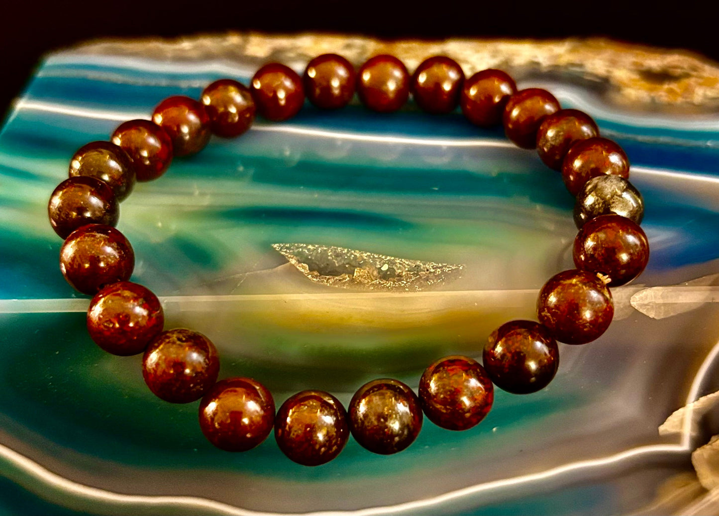 Pulsera de fuerza de heliotropo | Cuentas de energía naturales de 8 mm para protección y vitalidad (ajuste grande de 8")