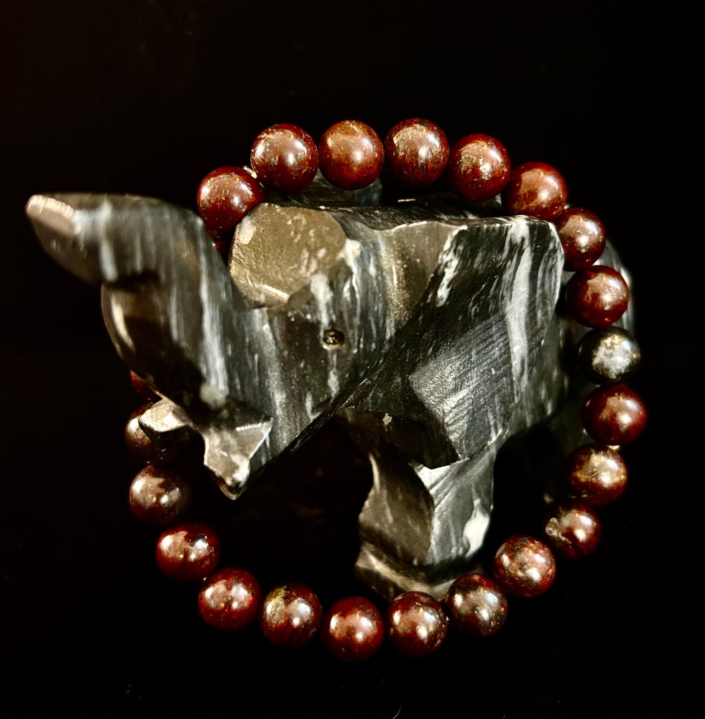 Pulsera de fuerza de heliotropo | Cuentas de energía naturales de 8 mm para protección y vitalidad (ajuste grande de 8")