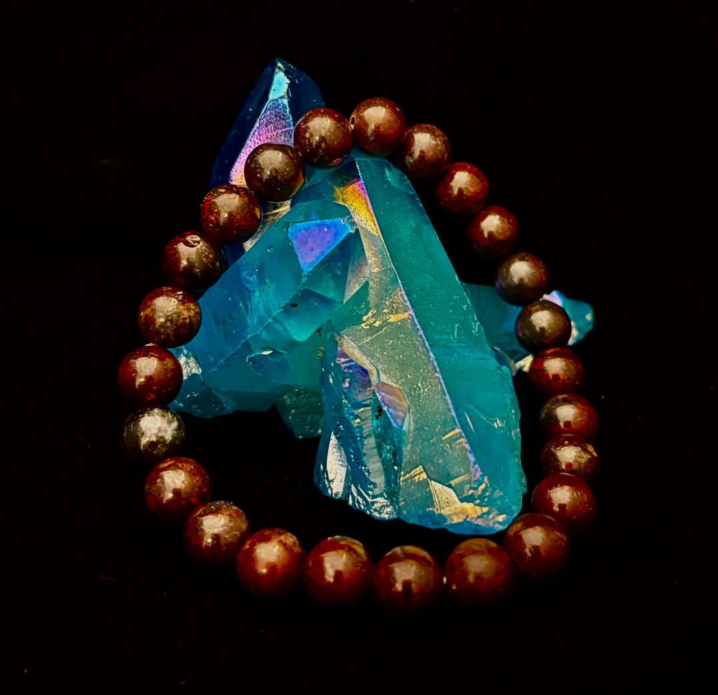 Pulsera de fuerza de heliotropo | Cuentas de energía naturales de 8 mm para protección y vitalidad (ajuste grande de 8")