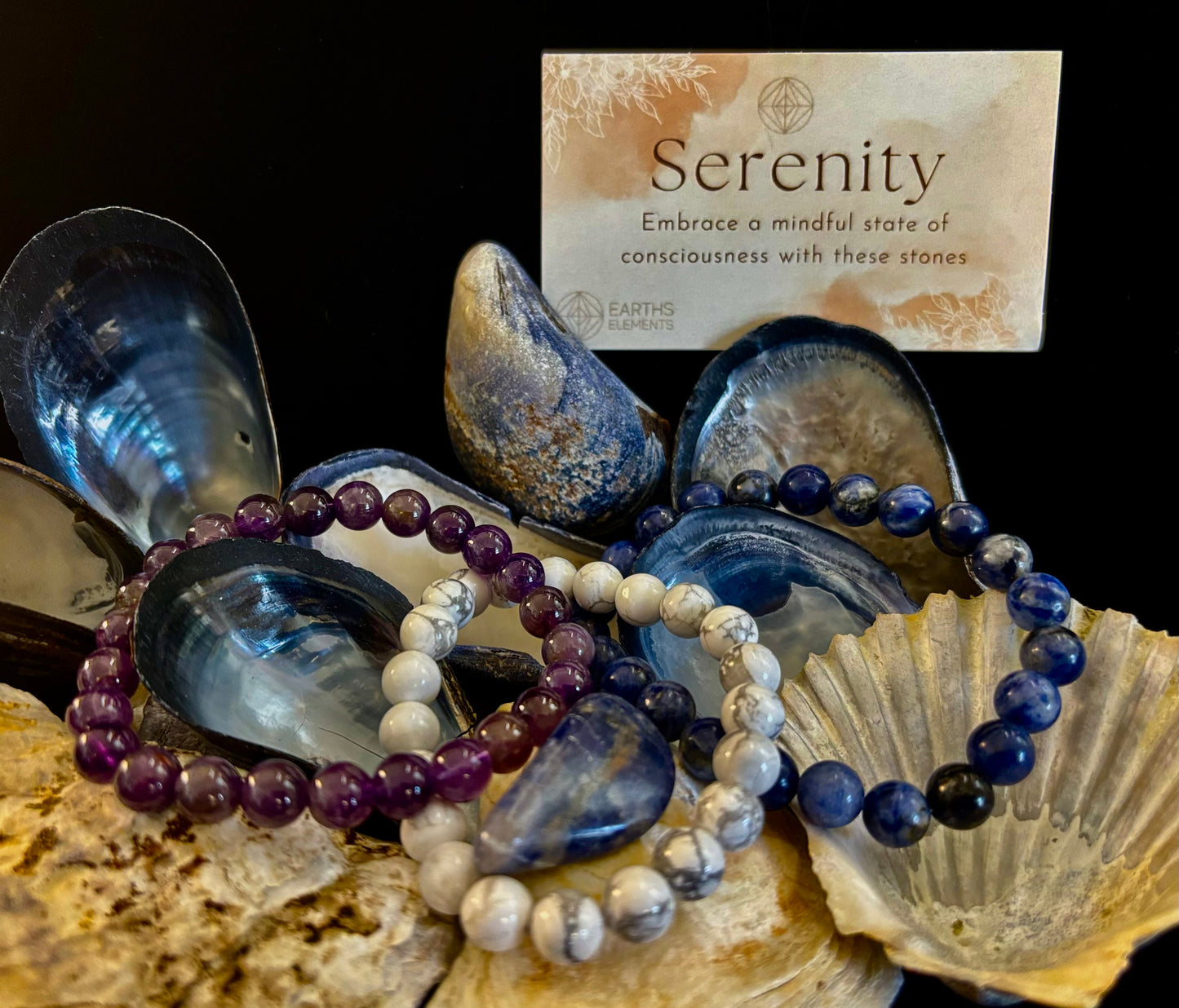 Juego de Pulseras de Intenciones – Serenidad (Amatista, Sodalita y Haulita)