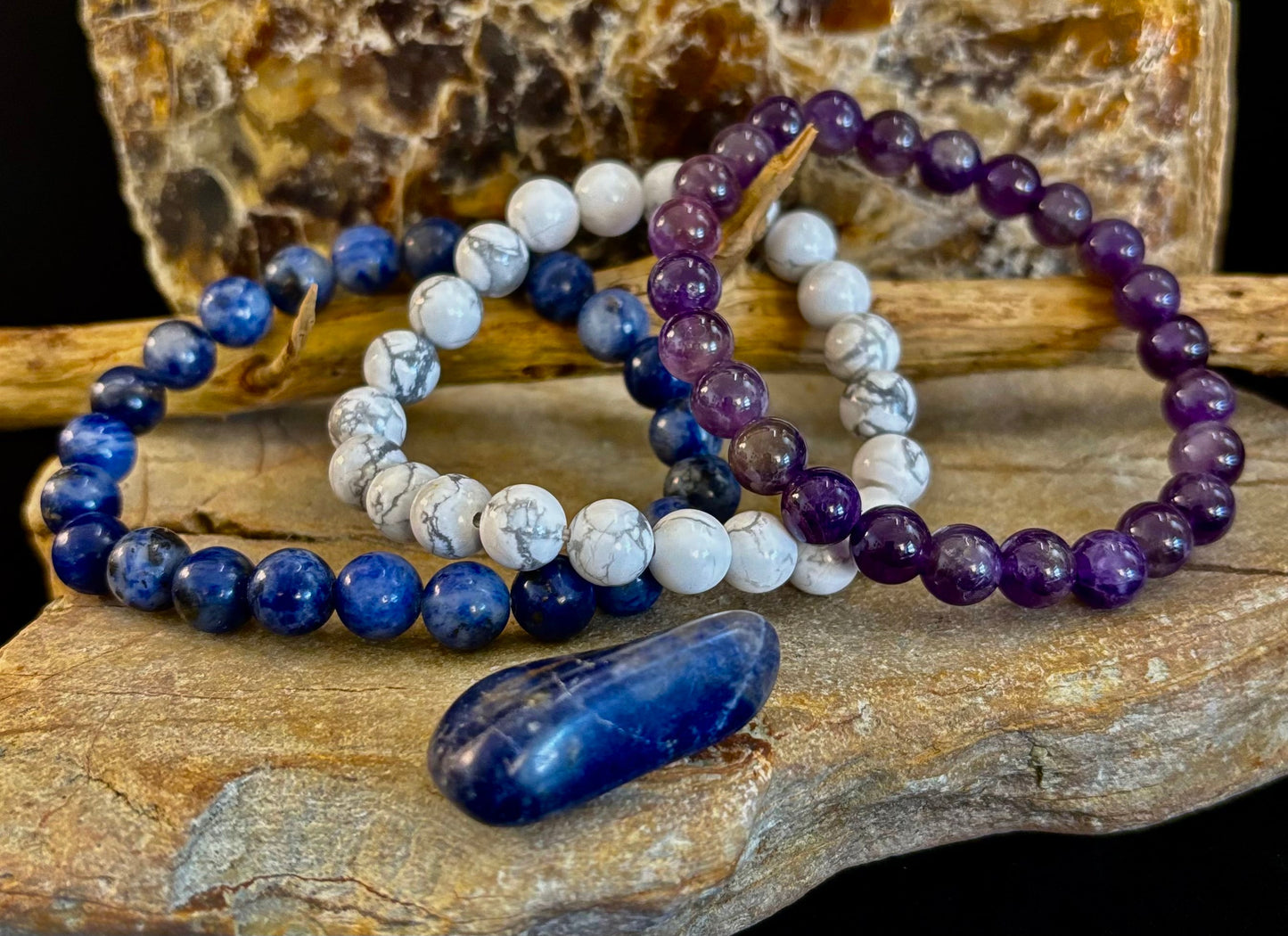Juego de Pulseras de Intenciones – Serenidad (Amatista, Sodalita y Haulita)