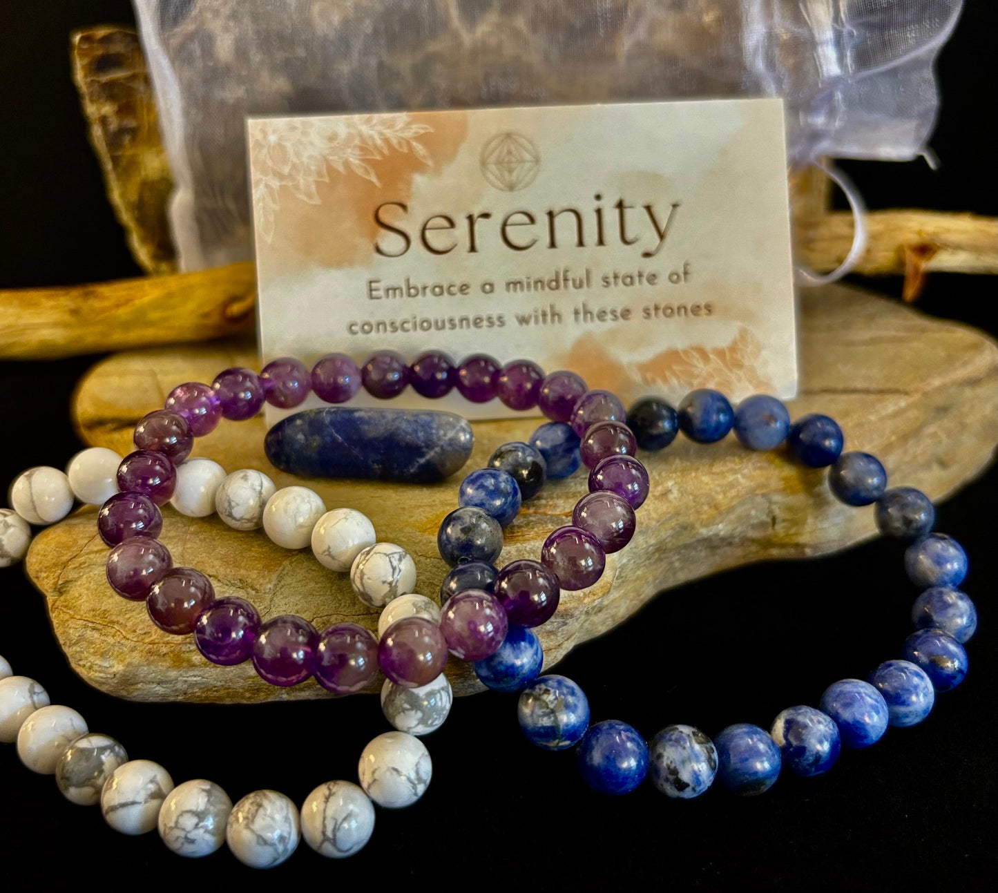 Juego de Pulseras de Intenciones – Serenidad (Amatista, Sodalita y Haulita)