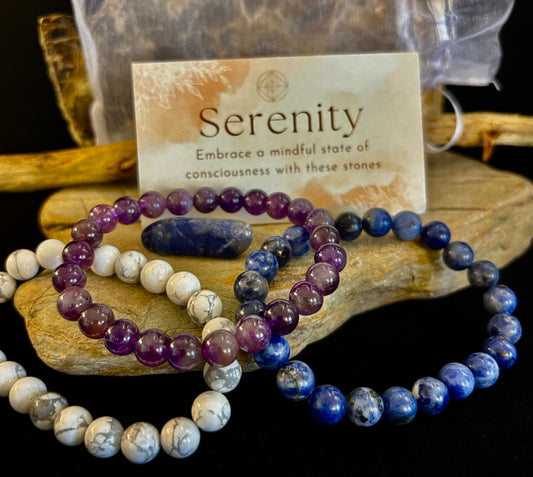Juego de Pulseras de Intenciones – Serenidad (Amatista, Sodalita y Haulita)