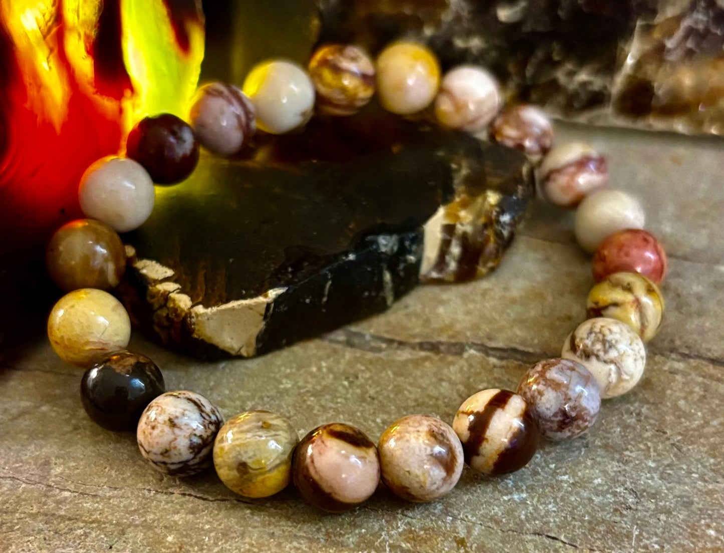 Pulsera de Piedra Natural Jaspe Cacahuete | Cuentas de 8 mm para Enraizamiento, Fuerza y Estabilidad (Muñecas Pequeñas a Medianas)