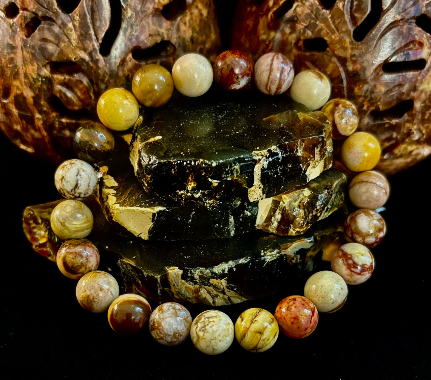 Pulsera de Piedra Natural Jaspe Cacahuete | Cuentas de 8 mm para Enraizamiento, Fuerza y Estabilidad (Muñecas Pequeñas a Medianas)