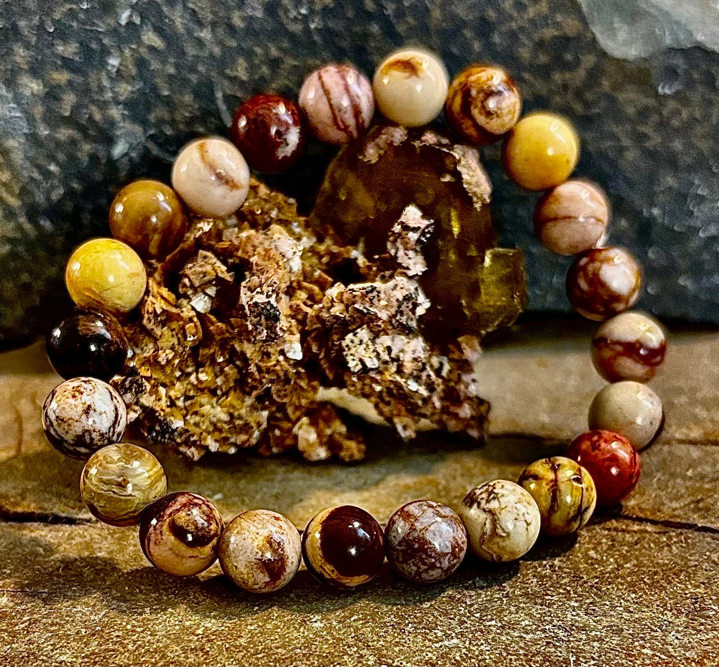Pulsera de Piedra Natural Jaspe Cacahuete | Cuentas de 8 mm para Enraizamiento, Fuerza y Estabilidad (Muñecas Pequeñas a Medianas)