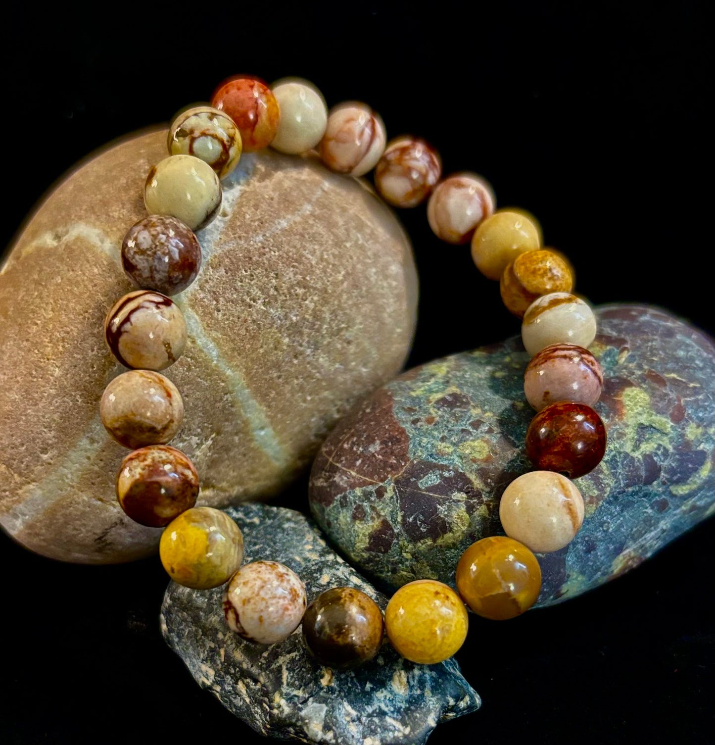 Pulsera de Piedra Natural Jaspe Cacahuete | Cuentas de 8 mm para Enraizamiento, Fuerza y Estabilidad (Muñecas Pequeñas a Medianas)