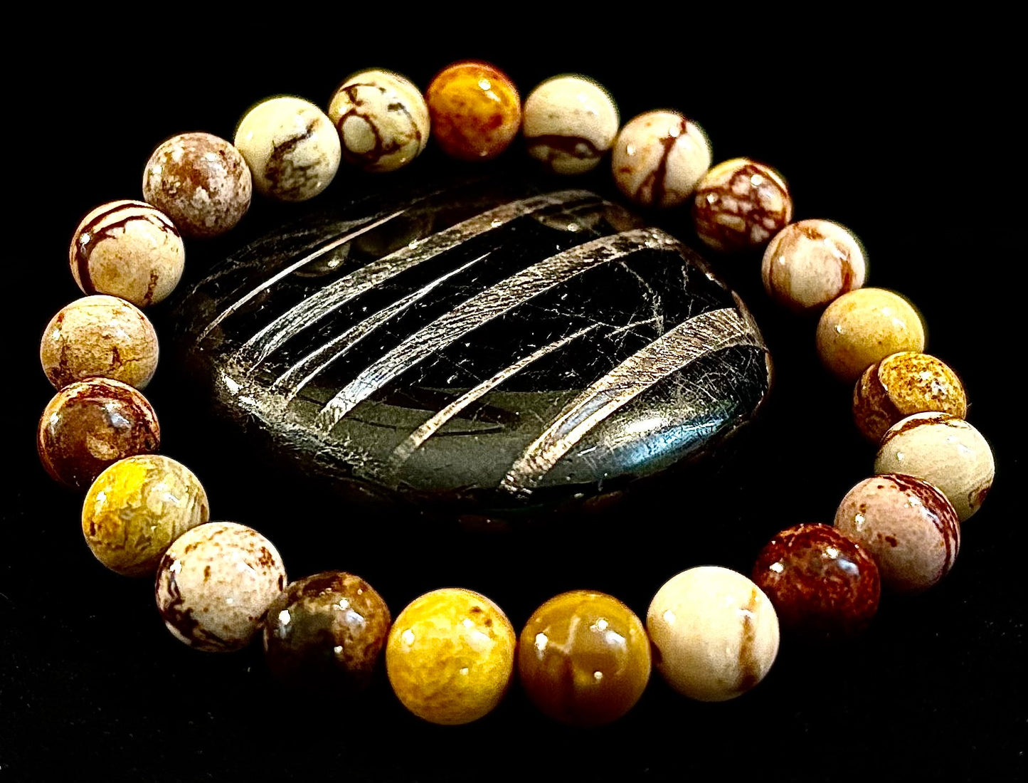 Pulsera de Piedra Natural Jaspe Cacahuete | Cuentas de 8 mm para Enraizamiento, Fuerza y Estabilidad (Muñecas Pequeñas a Medianas)