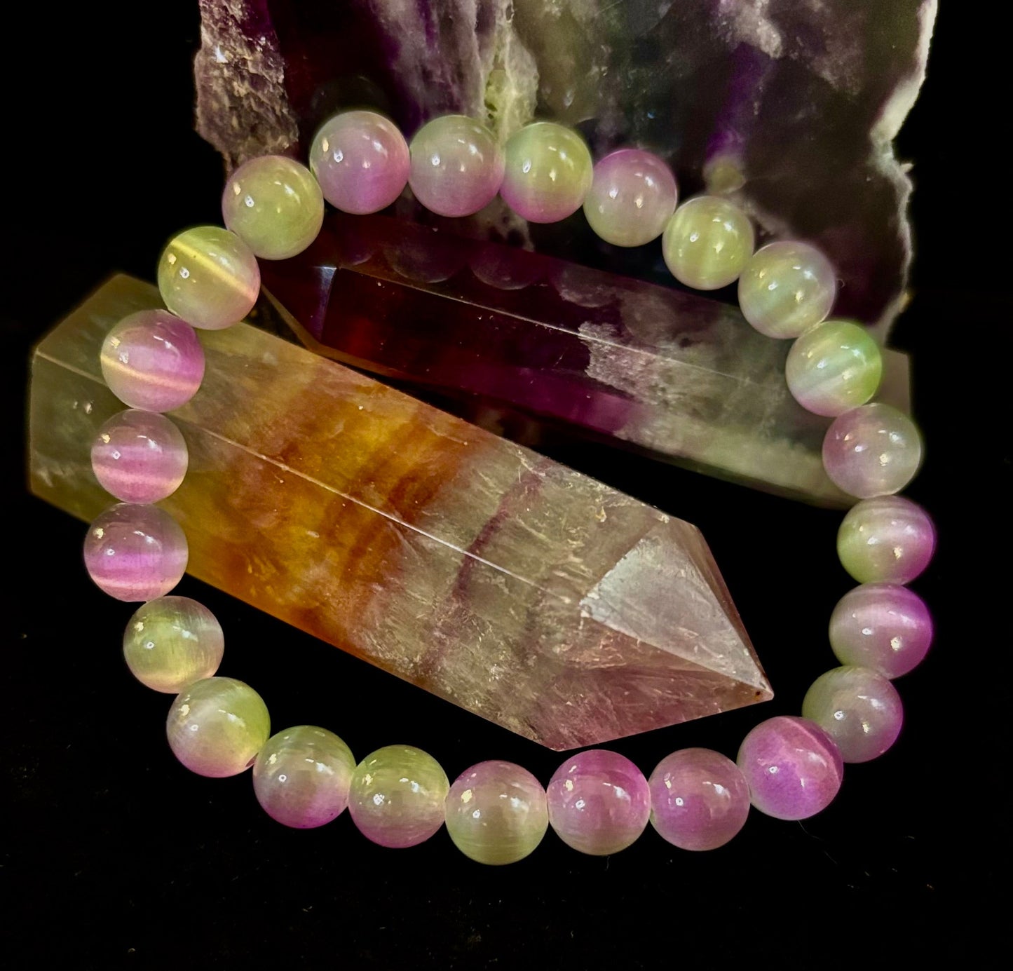 Pulsera de fluorita arcoíris de ensueño | Claridad + Calma | Cuentas de 8 mm (Muñeca mediana)