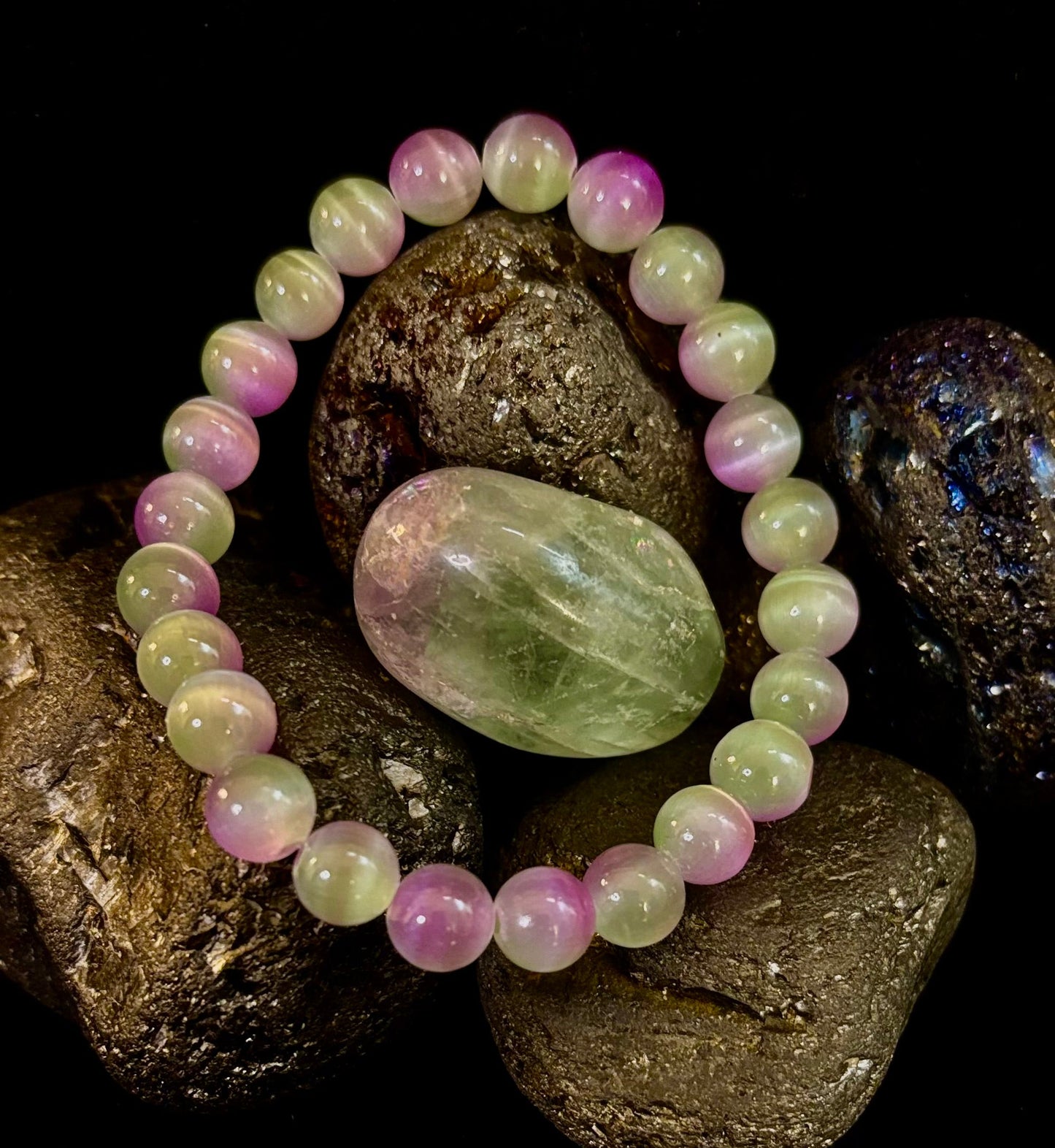 Pulsera de fluorita arcoíris de ensueño | Claridad + Calma | Cuentas de 8 mm (Muñeca mediana)