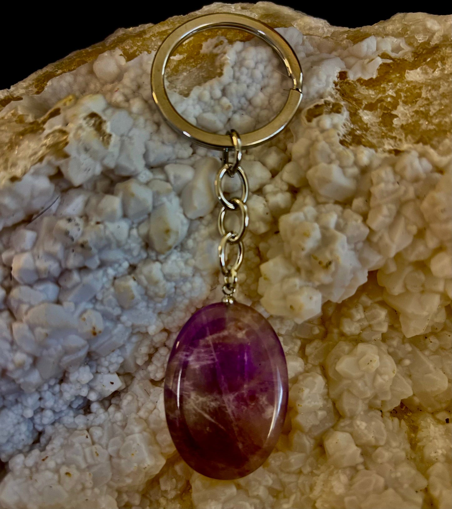 Llavero de piedra de preocupación de cristal natural – Amatista, cuarzo transparente, obsidiana, ojo de tigre, aventurina verde y cuarzo rosa (3,17 cm)