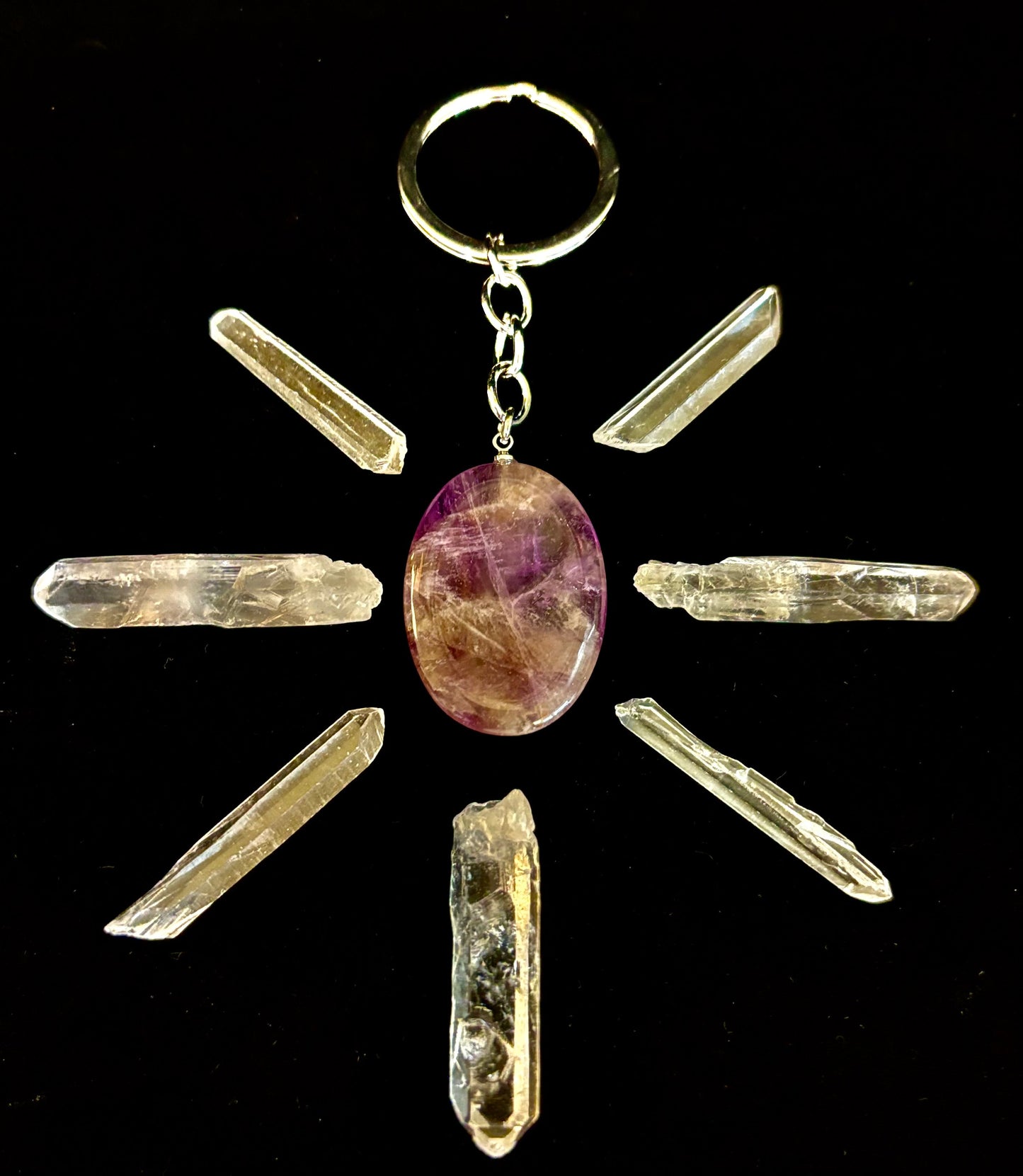 Llavero de piedra de preocupación de cristal natural – Amatista, cuarzo transparente, obsidiana, ojo de tigre, aventurina verde y cuarzo rosa (3,17 cm)