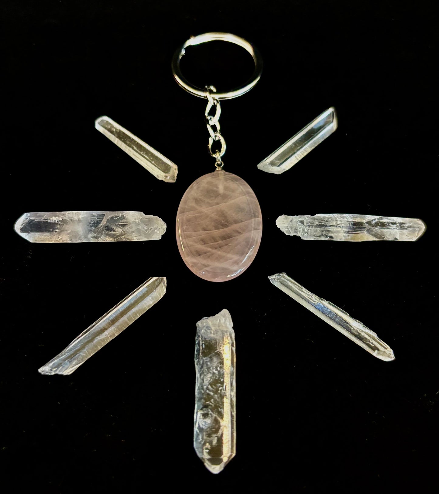 Llavero de piedra de preocupación de cristal natural – Amatista, cuarzo transparente, obsidiana, ojo de tigre, aventurina verde y cuarzo rosa (3,17 cm)