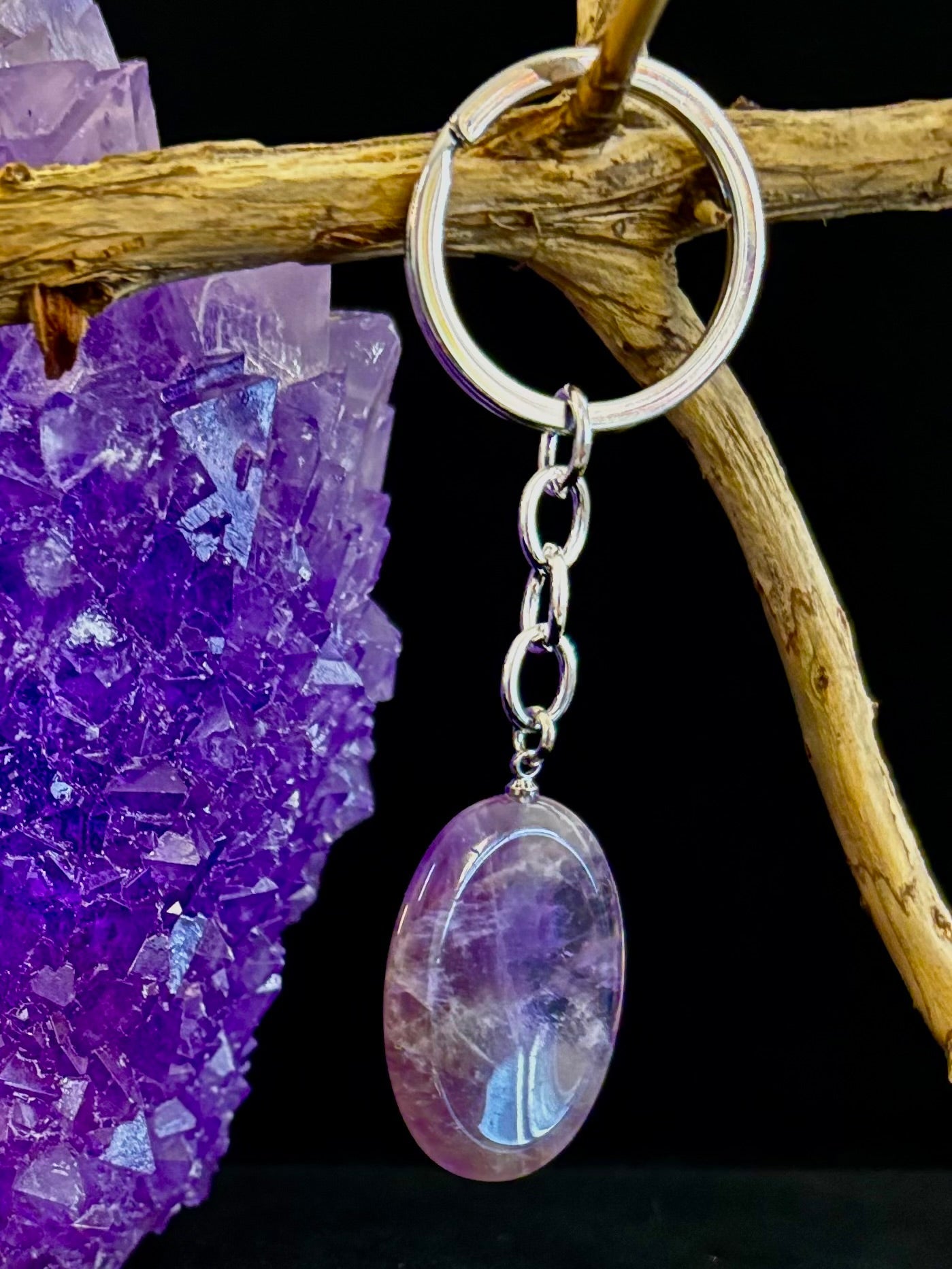 Llavero de piedra de preocupación de cristal natural – Amatista, cuarzo transparente, obsidiana, ojo de tigre, aventurina verde y cuarzo rosa (3,17 cm)