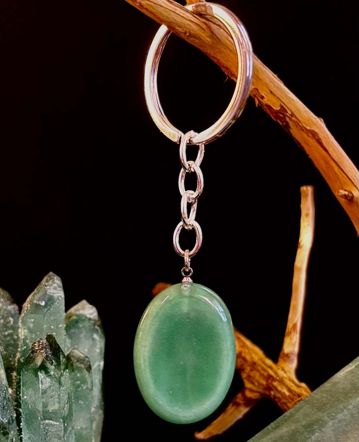 Llavero de piedra de preocupación de cristal natural – Amatista, cuarzo transparente, obsidiana, ojo de tigre, aventurina verde y cuarzo rosa (3,17 cm)