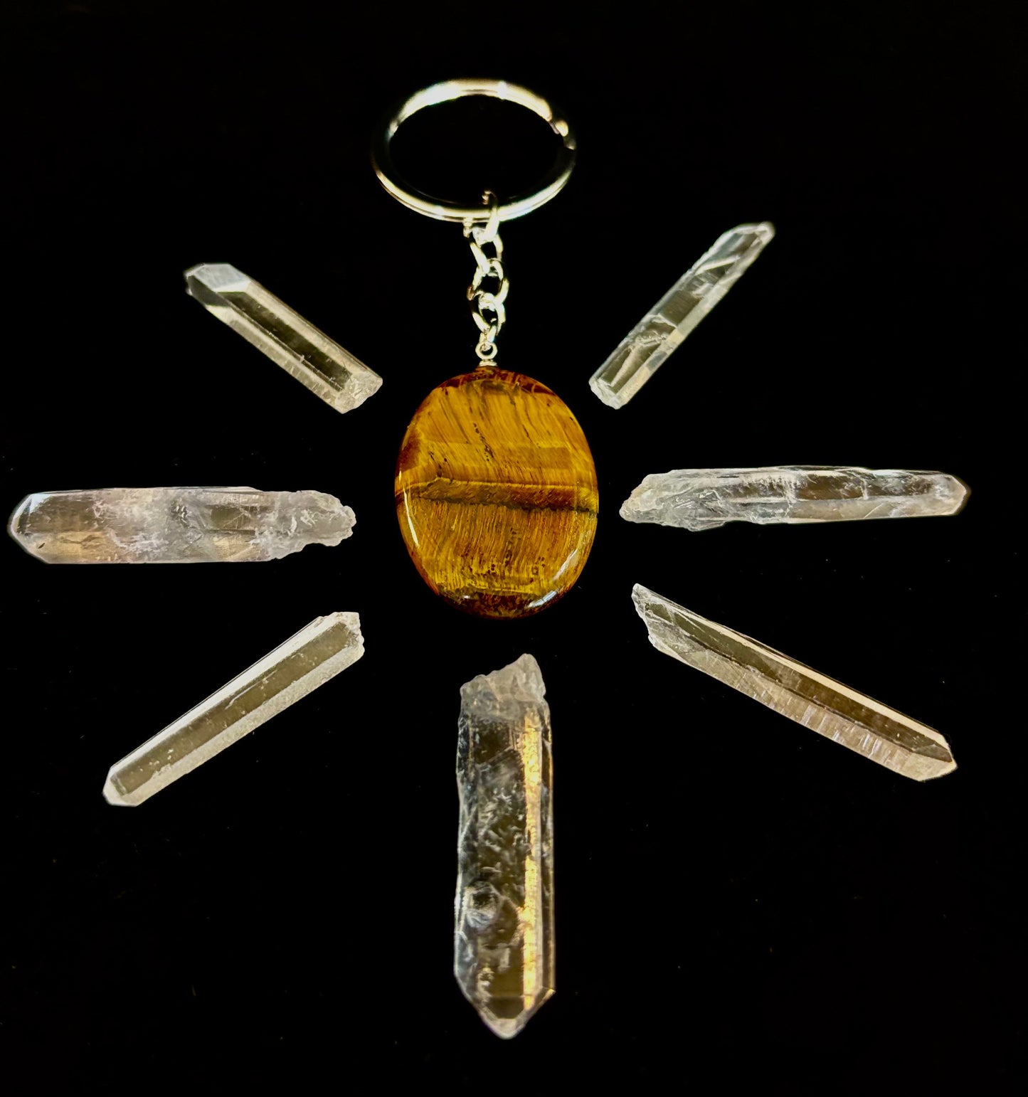 Llavero de piedra de preocupación de cristal natural – Amatista, cuarzo transparente, obsidiana, ojo de tigre, aventurina verde y cuarzo rosa (3,17 cm)