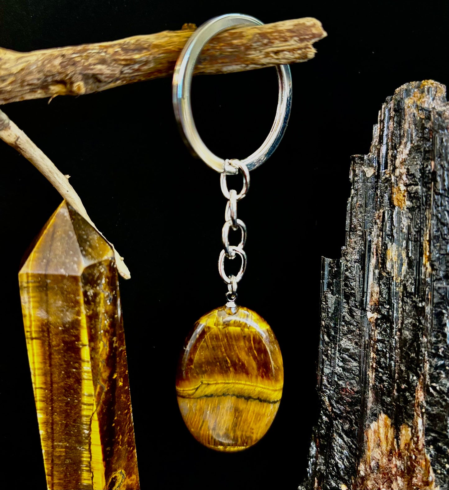 Llavero de piedra de preocupación de cristal natural – Amatista, cuarzo transparente, obsidiana, ojo de tigre, aventurina verde y cuarzo rosa (3,17 cm)