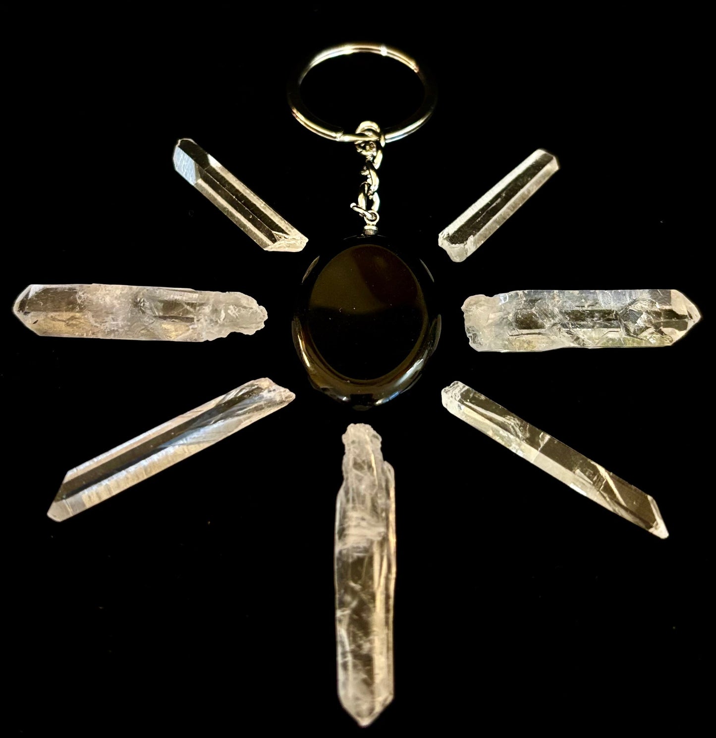 Llavero de piedra de preocupación de cristal natural – Amatista, cuarzo transparente, obsidiana, ojo de tigre, aventurina verde y cuarzo rosa (3,17 cm)