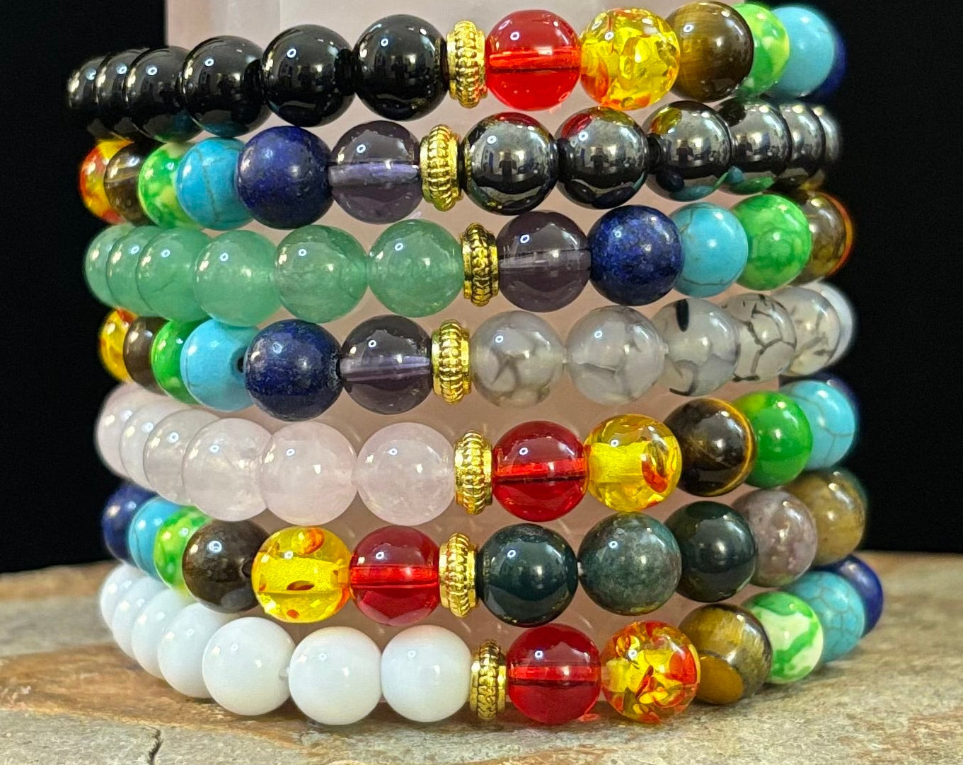 🌈 7 Pulseras de Chakras para 7 Días – Set Energético Semanal Completo (Caja de Regalo)