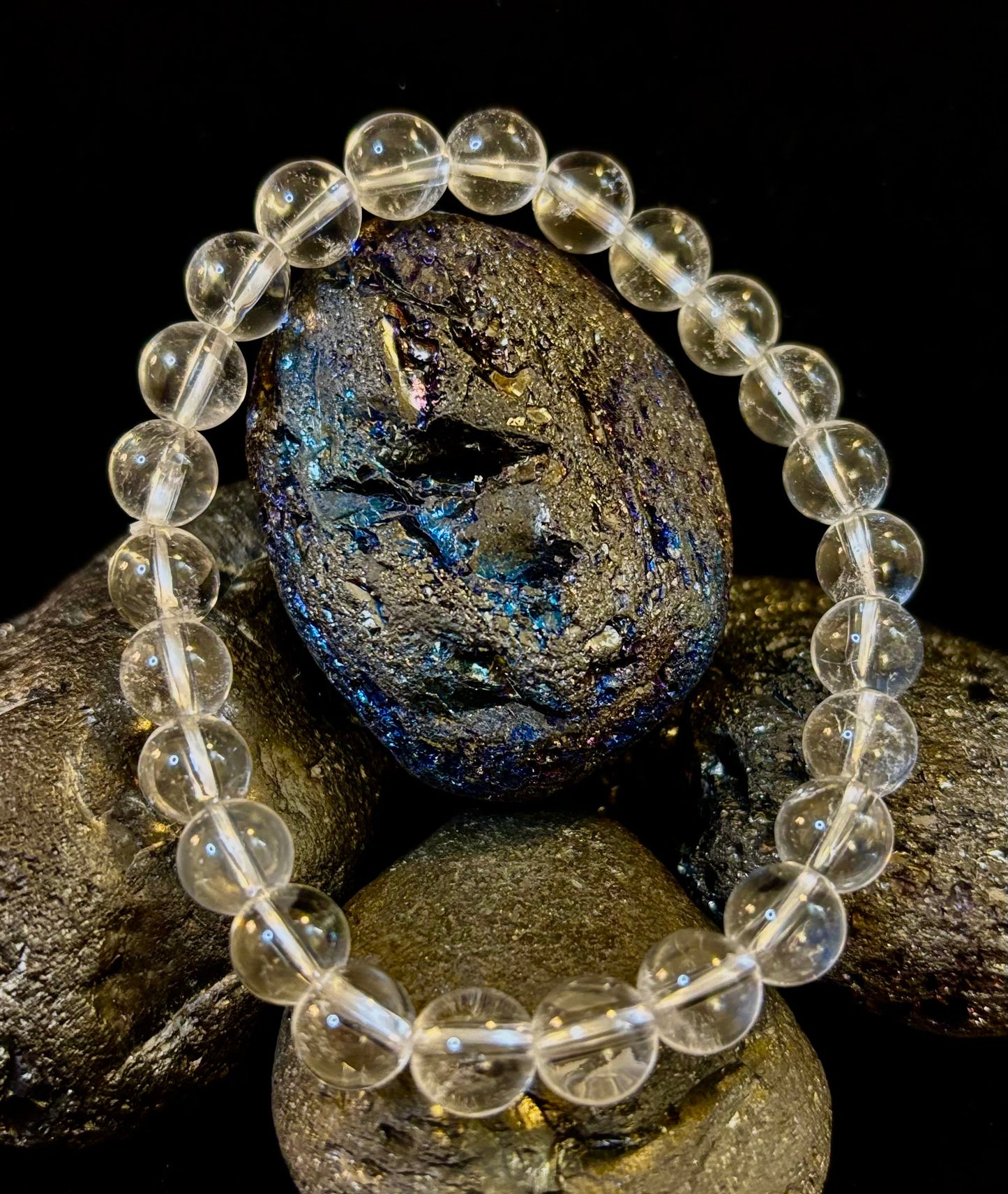 Pulsera de claridad de cuarzo transparente – Cristal natural de 8 mm (Muñecas medianas)
