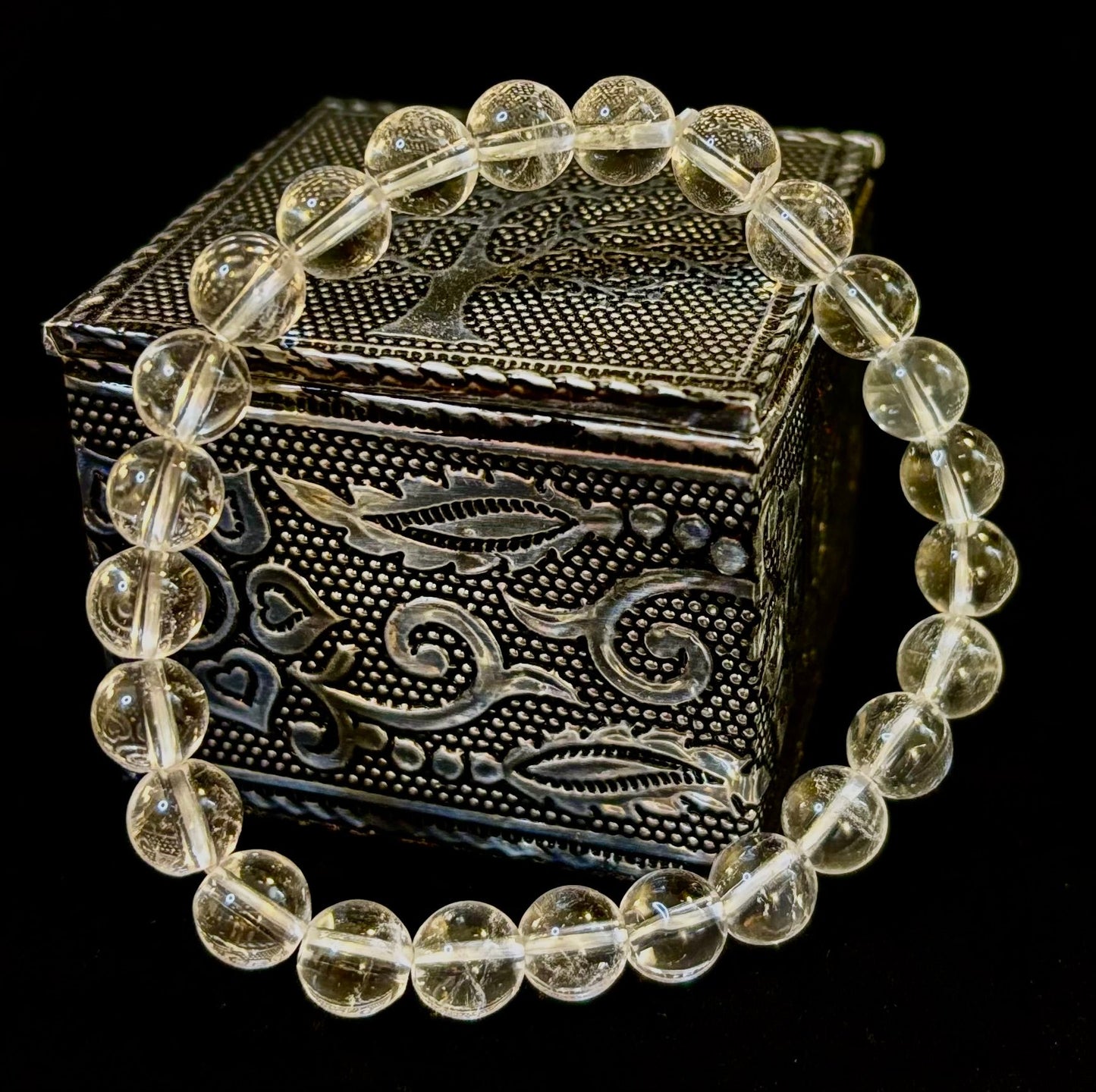 Pulsera de claridad de cuarzo transparente – Cristal natural de 8 mm (Muñecas medianas)