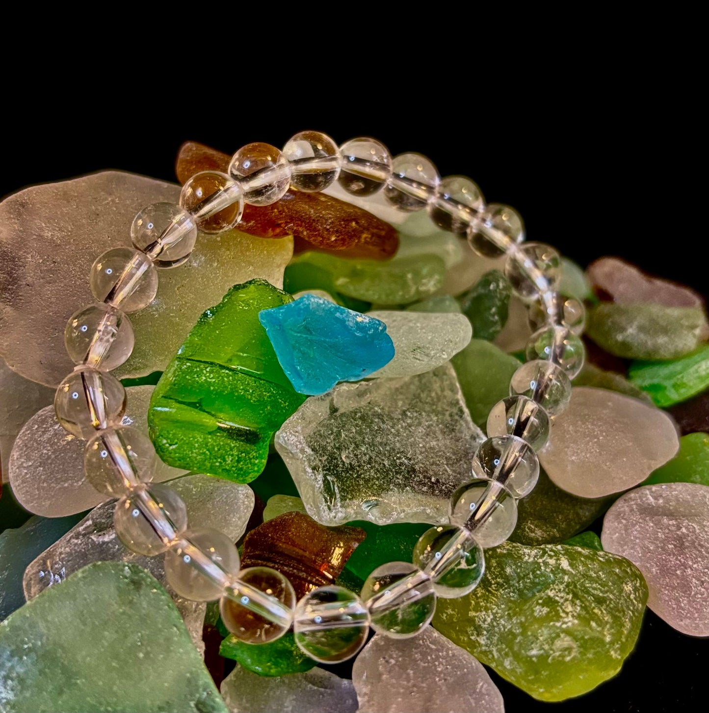 Pulsera de claridad de cuarzo transparente – Cristal natural de 8 mm (Muñecas medianas)