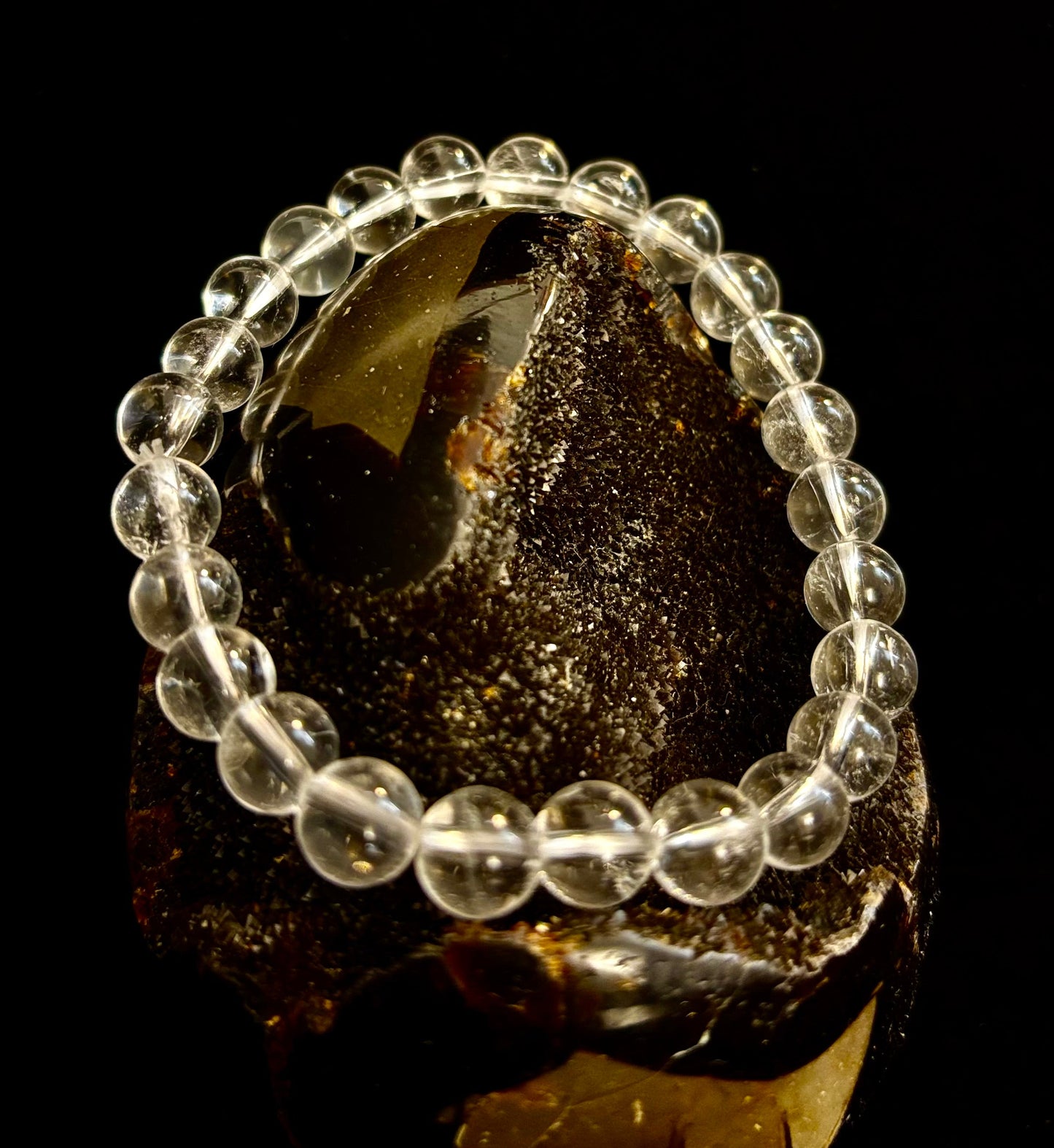 Pulsera de claridad de cuarzo transparente – Cristal natural de 8 mm (Muñecas medianas)