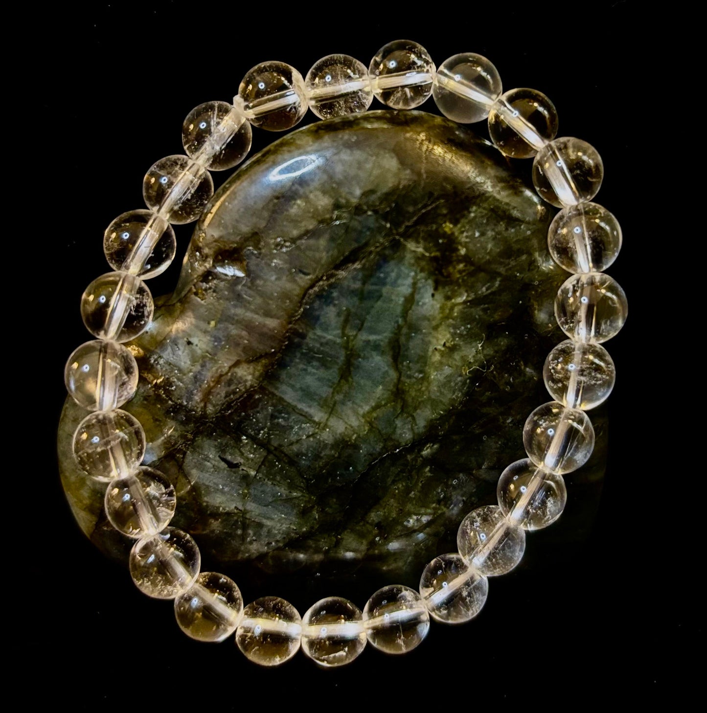 Pulsera de claridad de cuarzo transparente – Cristal natural de 8 mm (Muñecas medianas)