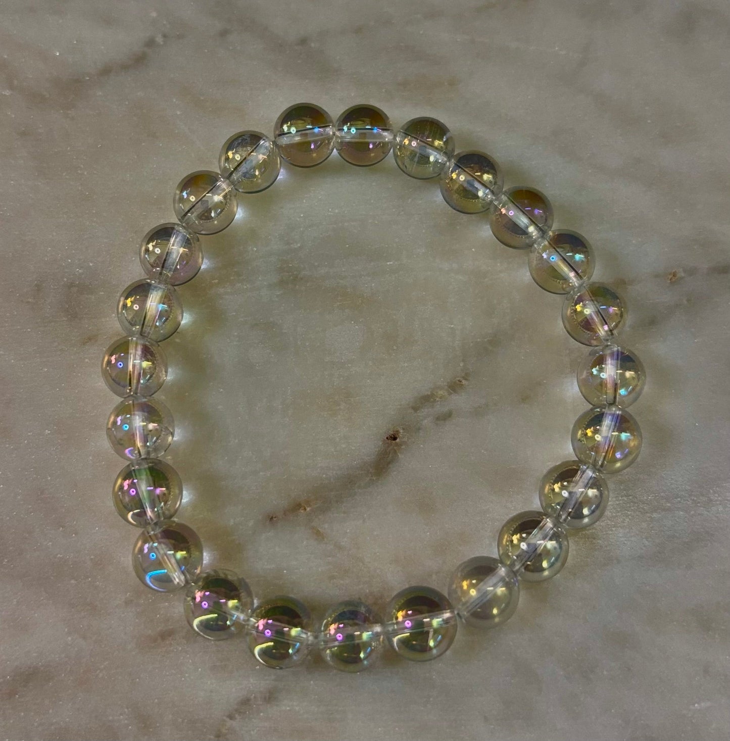 Pulsera de cristal curativo con cuarzo claro Aura Angel de 8mm, infundido con Reiki (7.5” para muñecas medianas)
