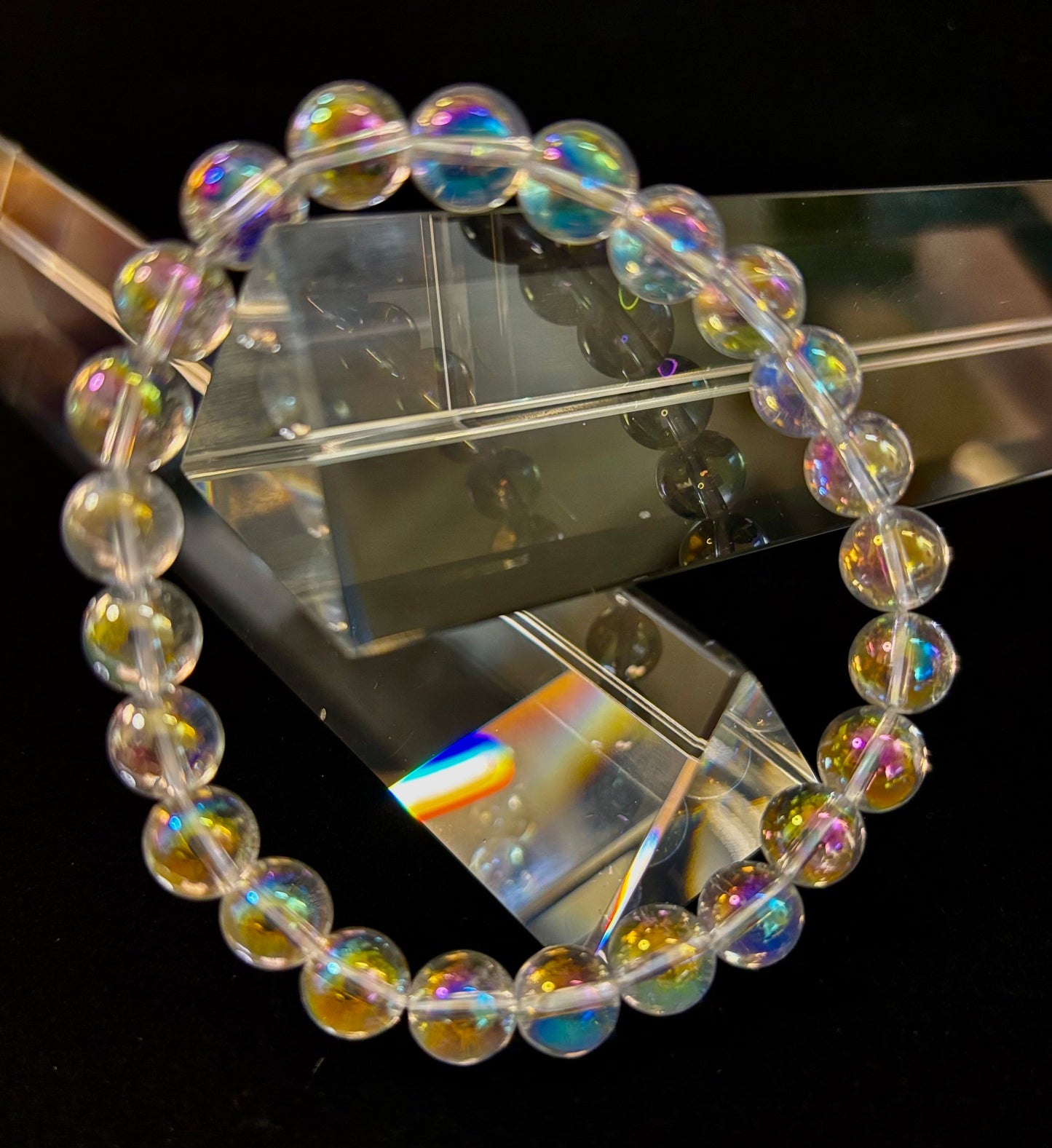 Pulsera de cristal curativo con cuarzo claro Aura Angel de 8mm, infundido con Reiki (7.5” para muñecas medianas)
