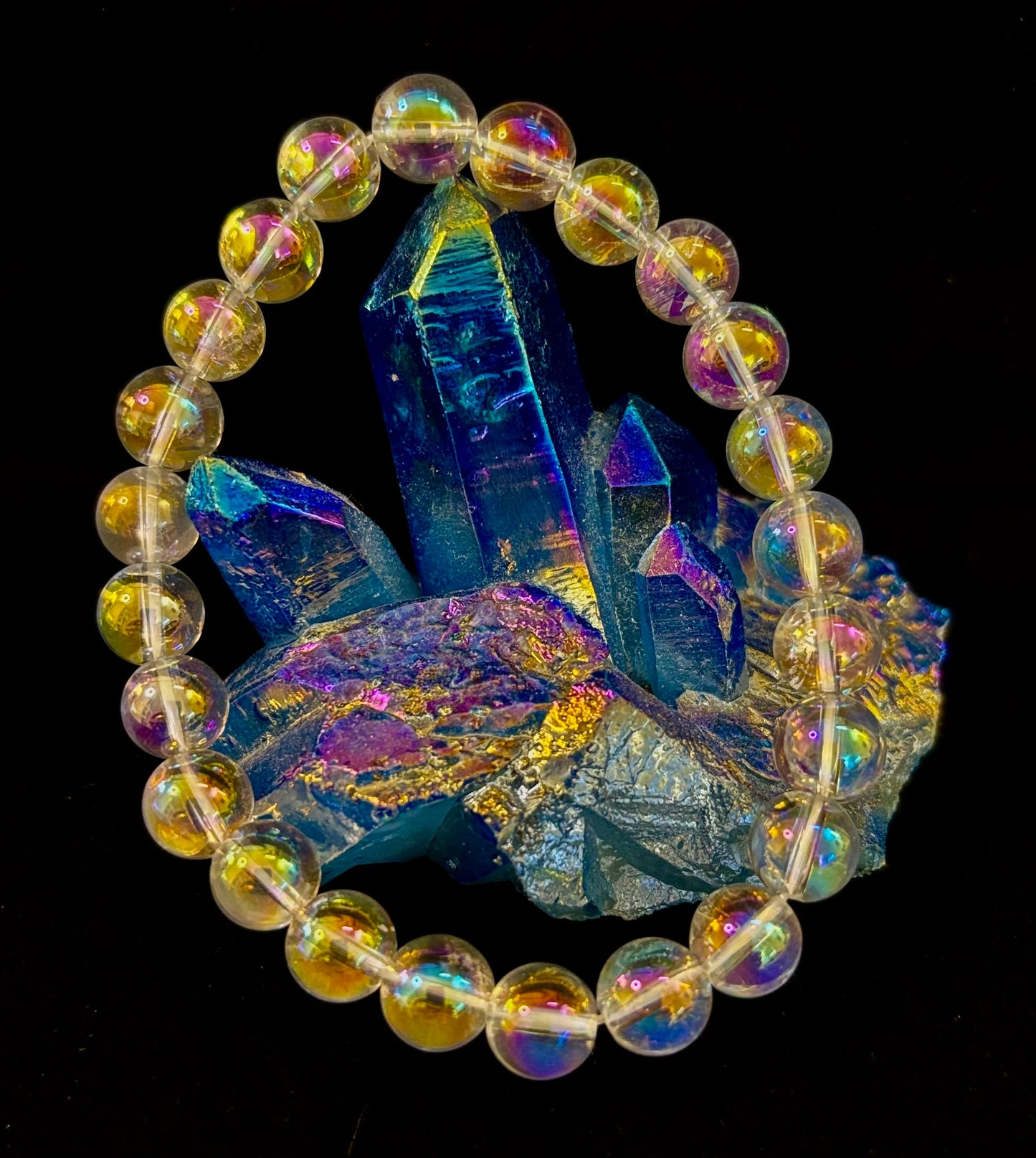 Pulsera de cristal curativo con cuarzo claro Aura Angel de 8mm, infundido con Reiki (7.5” para muñecas medianas)