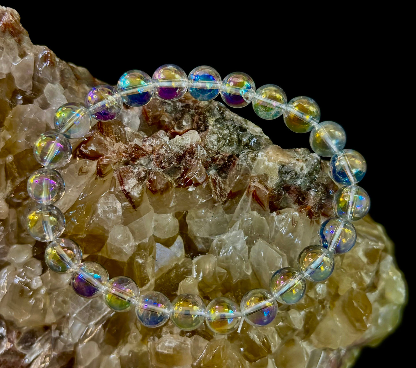 Pulsera de cristal curativo con cuarzo claro Aura Angel de 8mm, infundido con Reiki (7.5” para muñecas medianas)
