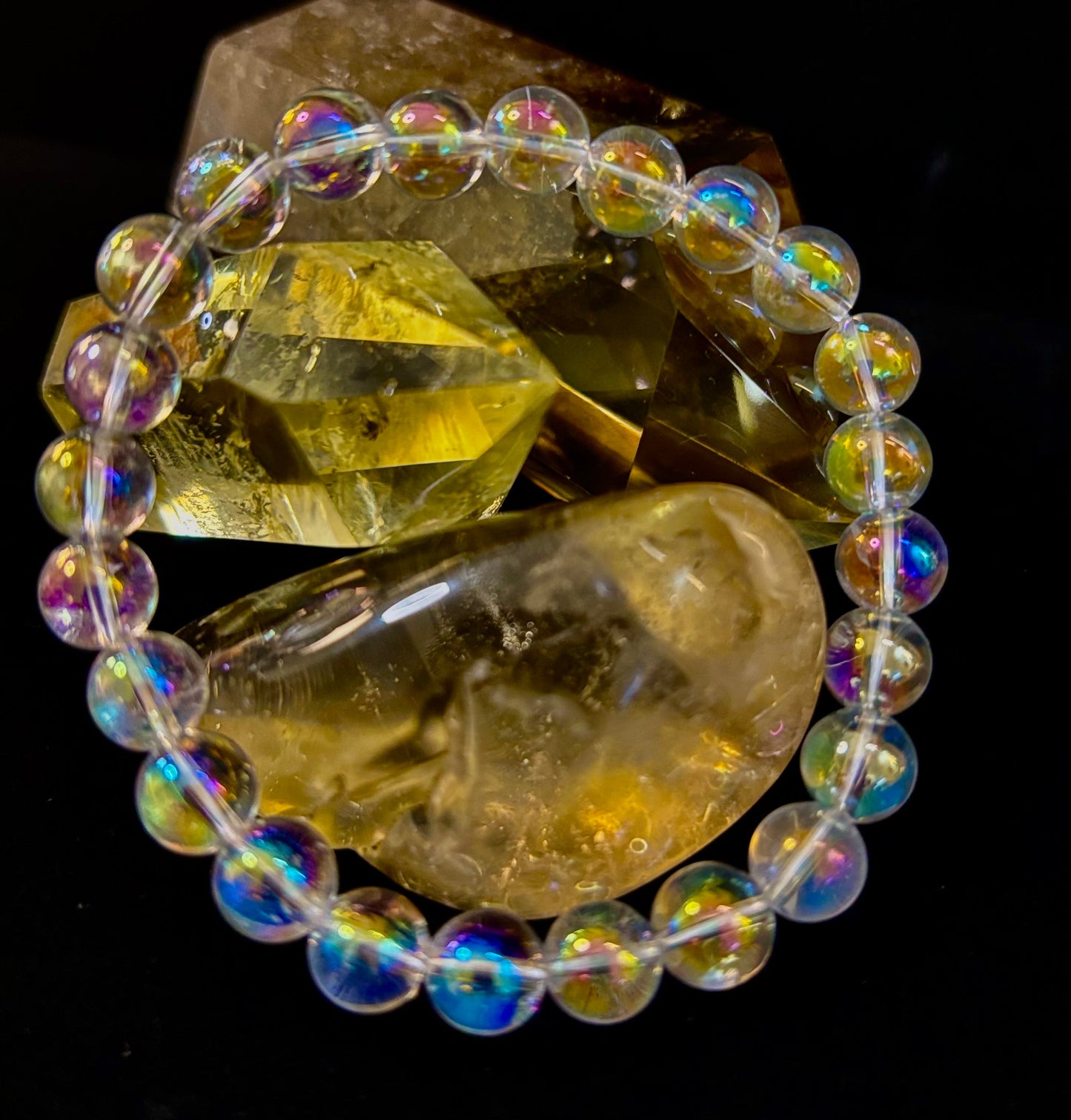 Pulsera de cristal curativo con cuarzo claro Aura Angel de 8mm, infundido con Reiki (7.5” para muñecas medianas)