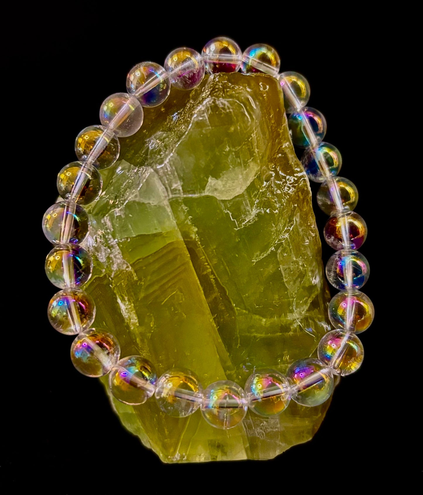 Pulsera de cristal curativo con cuarzo claro Aura Angel de 8mm, infundido con Reiki (7.5” para muñecas medianas)