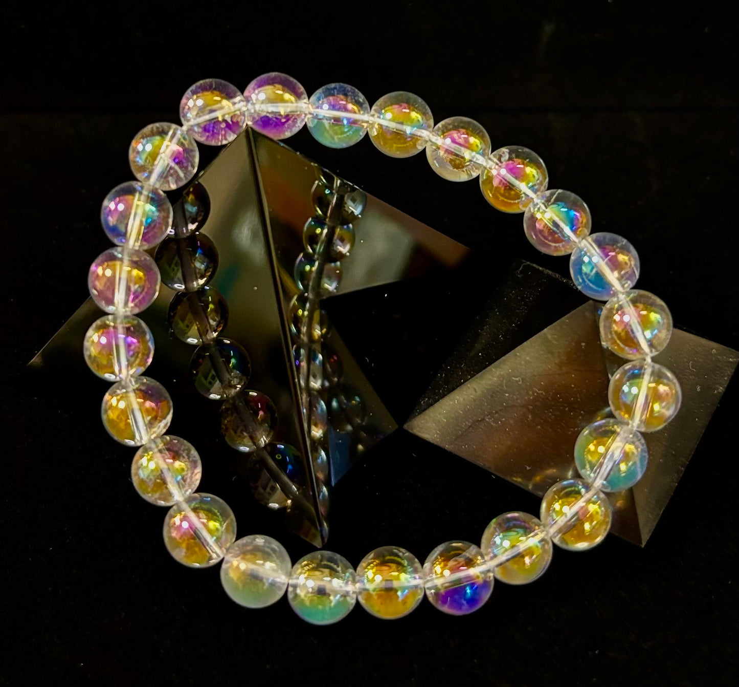 Pulsera de cristal curativo con cuarzo claro Aura Angel de 8mm, infundido con Reiki (7.5” para muñecas medianas)