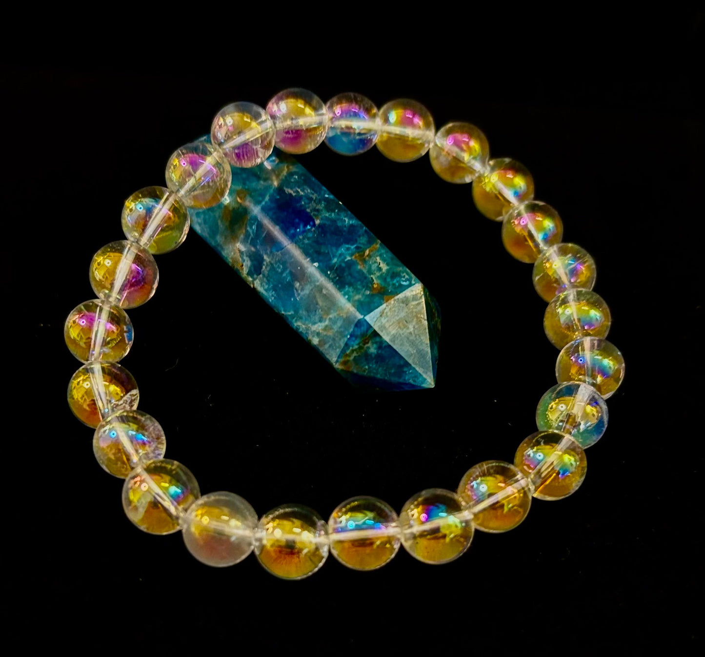Pulsera de cristal curativo con cuarzo claro Aura Angel de 8mm, infundido con Reiki (7.5” para muñecas medianas)