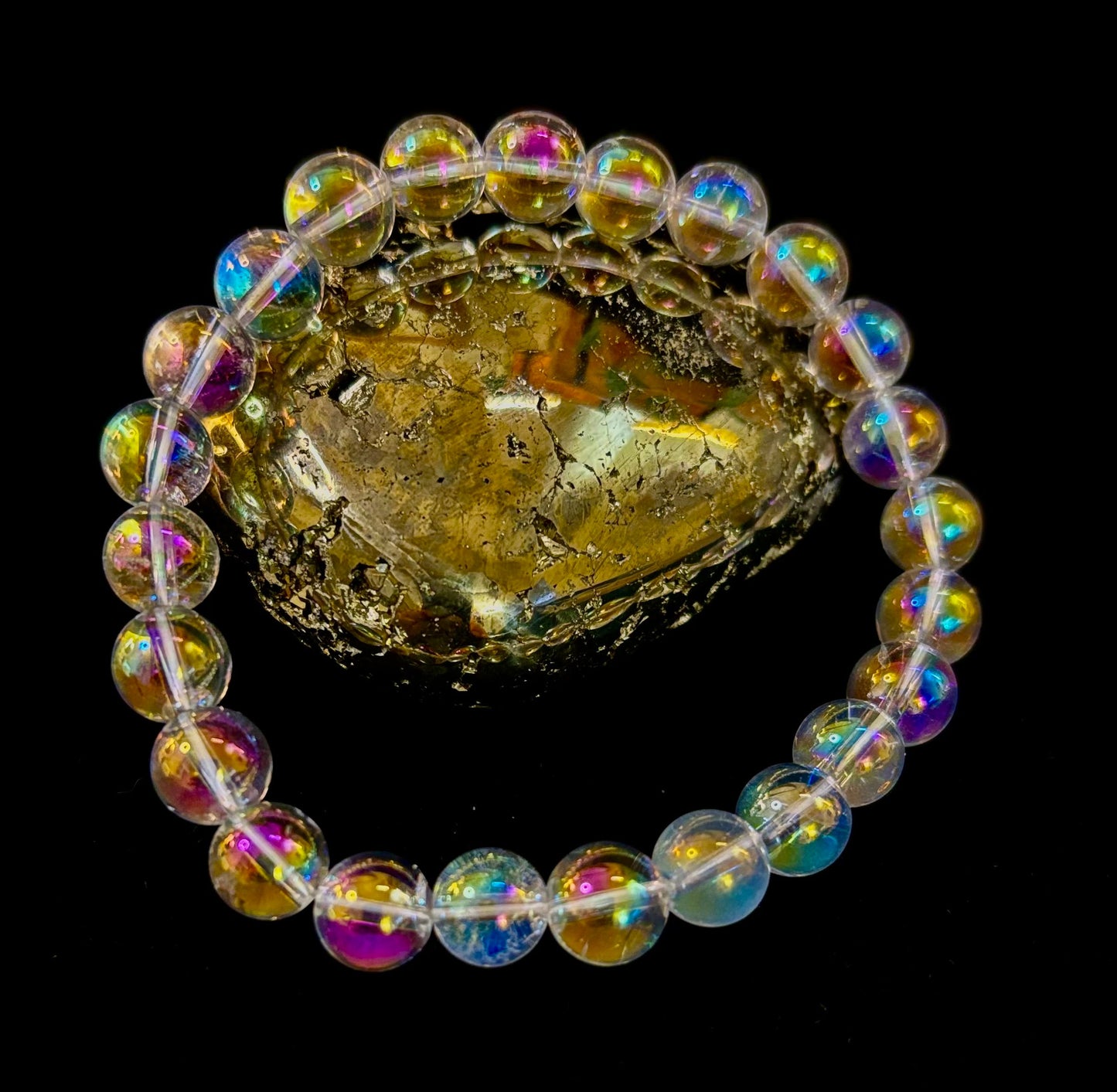 Pulsera de cristal curativo con cuarzo claro Aura Angel de 8mm, infundido con Reiki (7.5” para muñecas medianas)