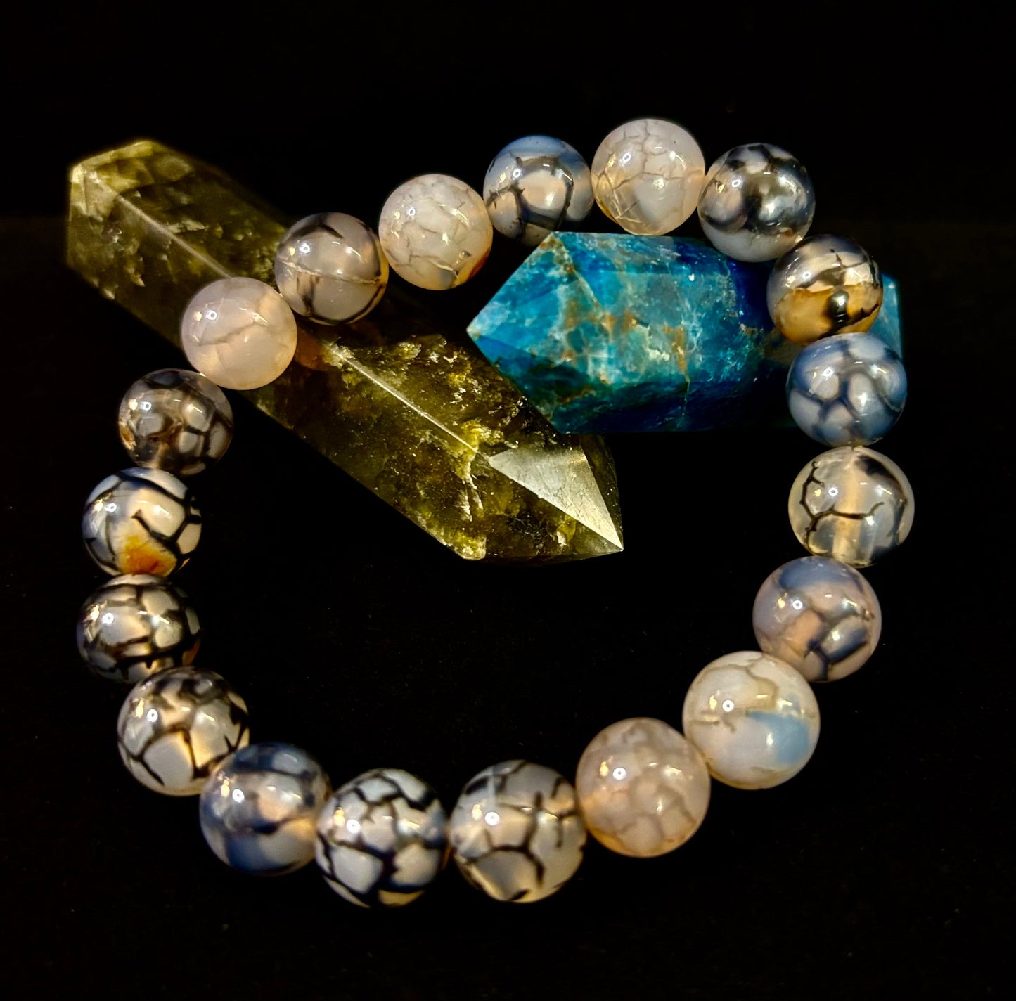 Pulsera de protección de ágata Veta de Dragón en blanco y negro con Reiki (muñecas medianas)