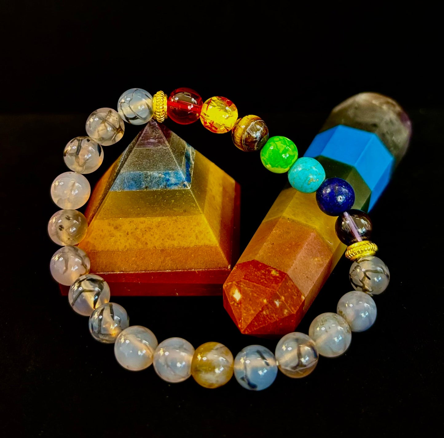 Pulsera de ágata Vena de Dragón de 7 chakras – Protección, Fuerza y Flujo de Energía