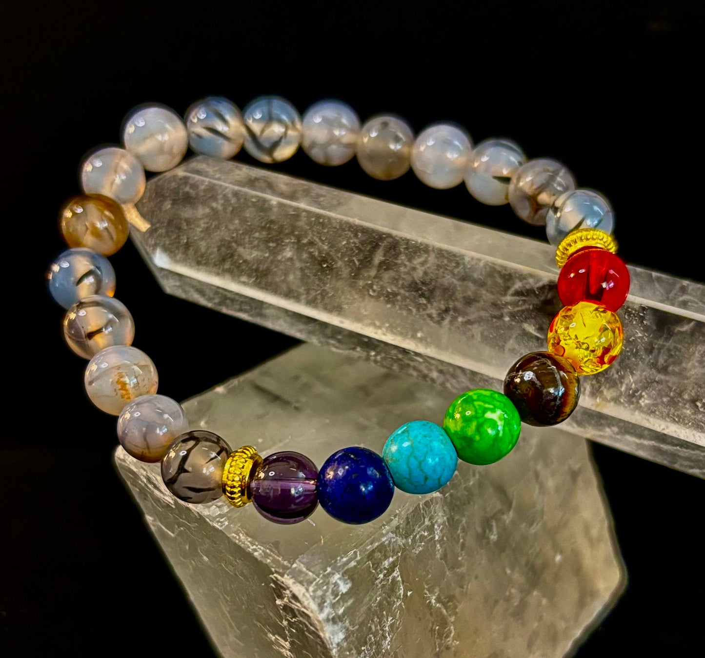 Pulsera de ágata Vena de Dragón de 7 chakras – Protección, Fuerza y Flujo de Energía