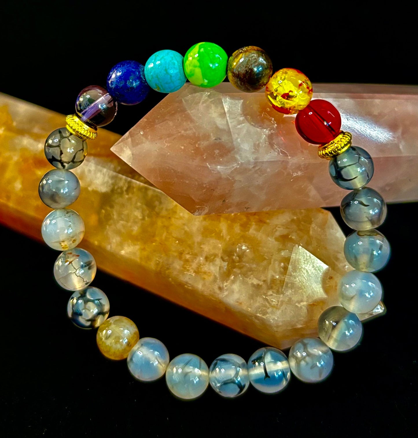 Pulsera de ágata Vena de Dragón de 7 chakras – Protección, Fuerza y Flujo de Energía