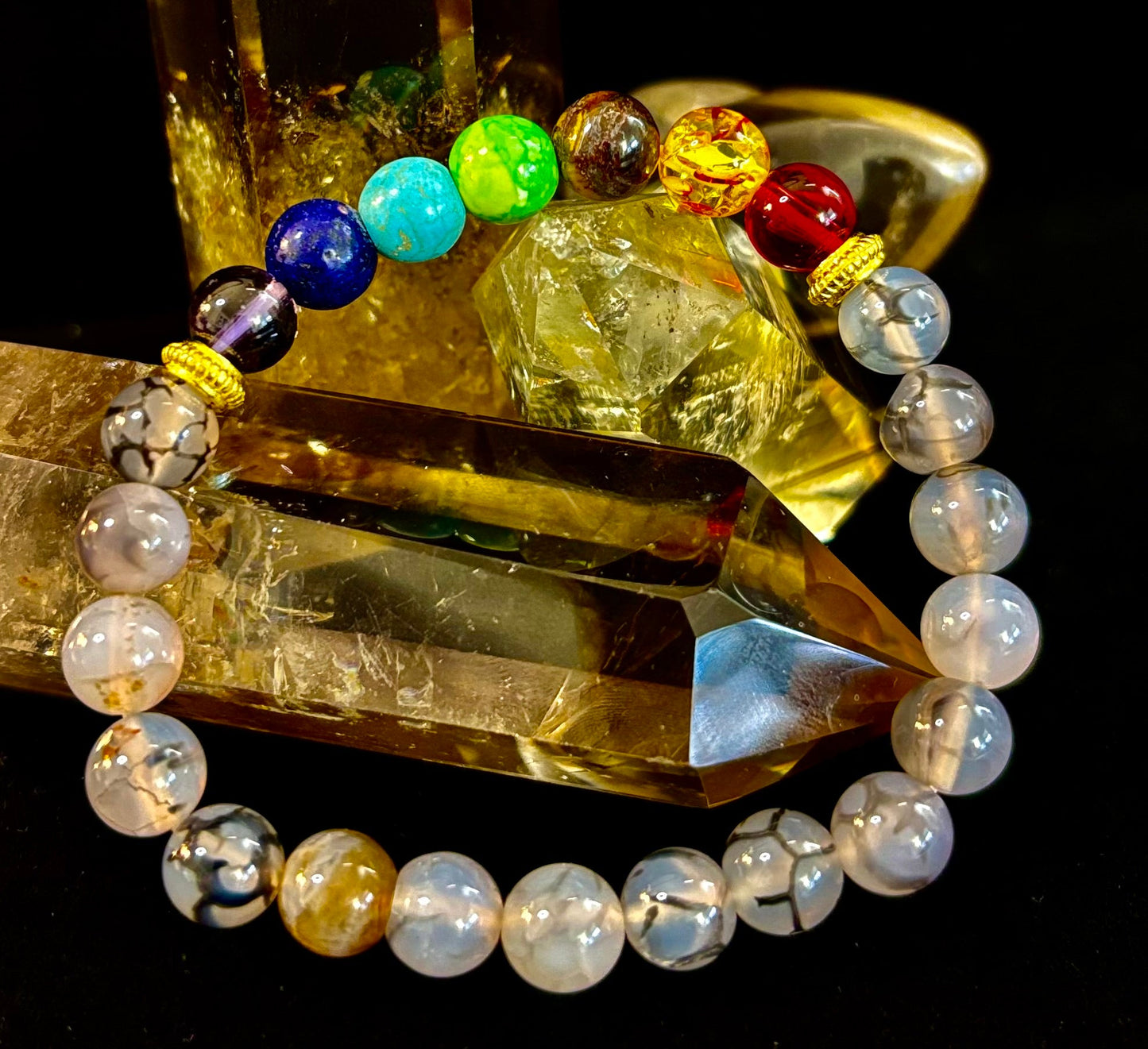 Pulsera de ágata Vena de Dragón de 7 chakras – Protección, Fuerza y Flujo de Energía