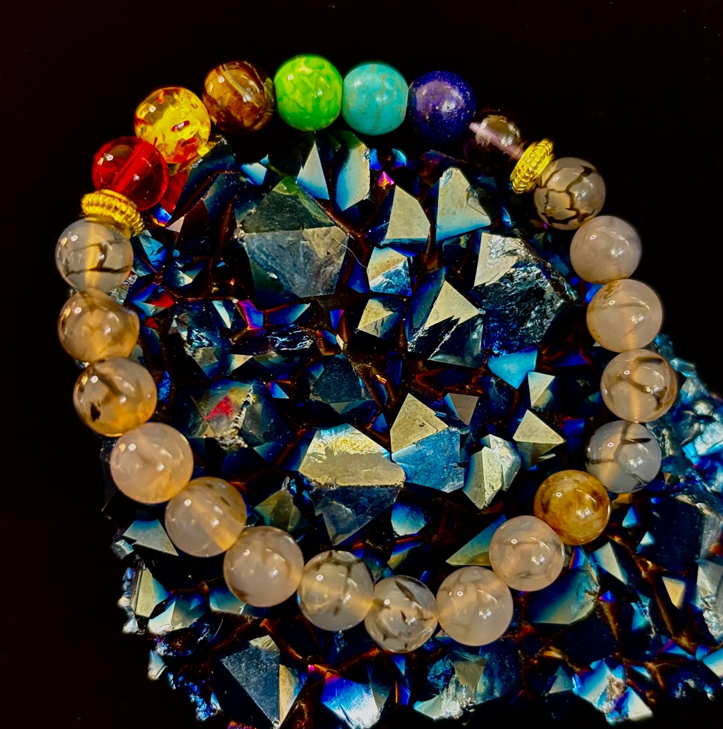 Pulsera de ágata Vena de Dragón de 7 chakras – Protección, Fuerza y Flujo de Energía