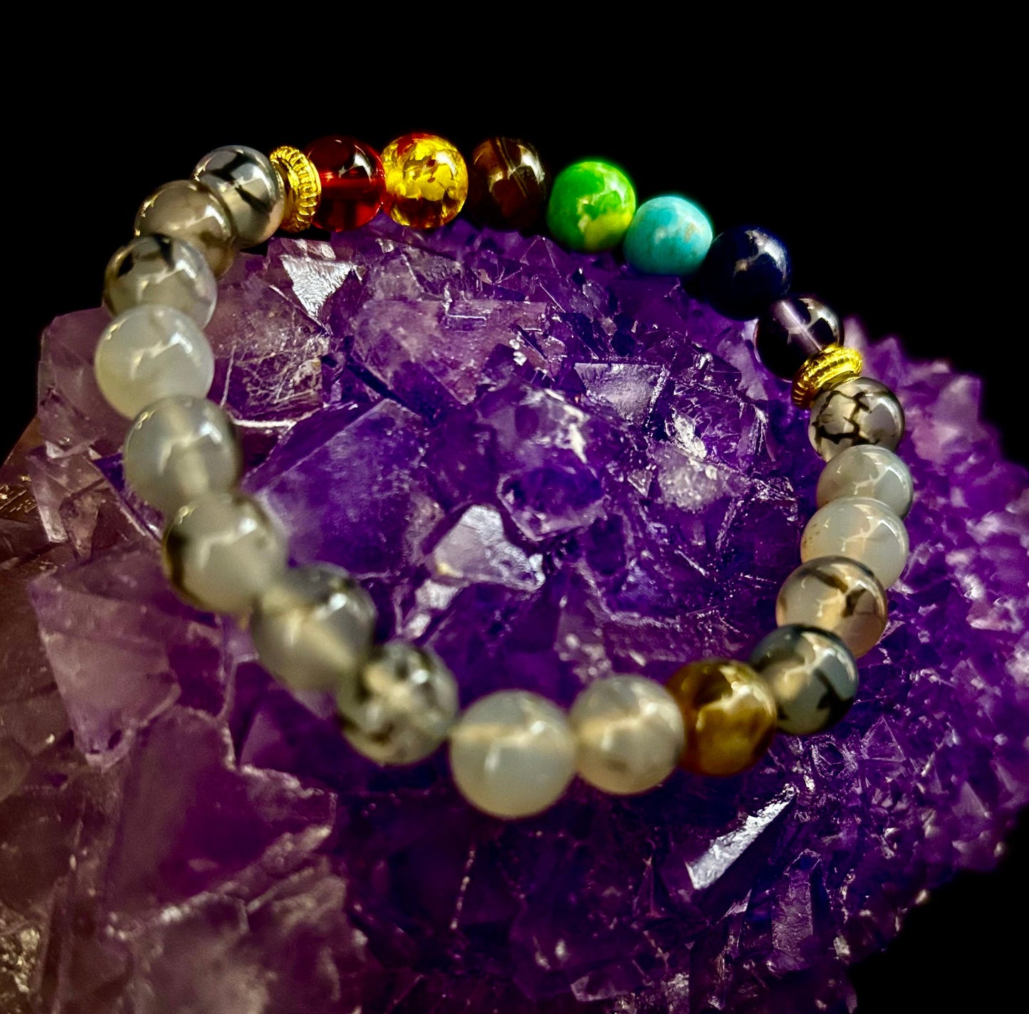 Pulsera de ágata Vena de Dragón de 7 chakras – Protección, Fuerza y Flujo de Energía